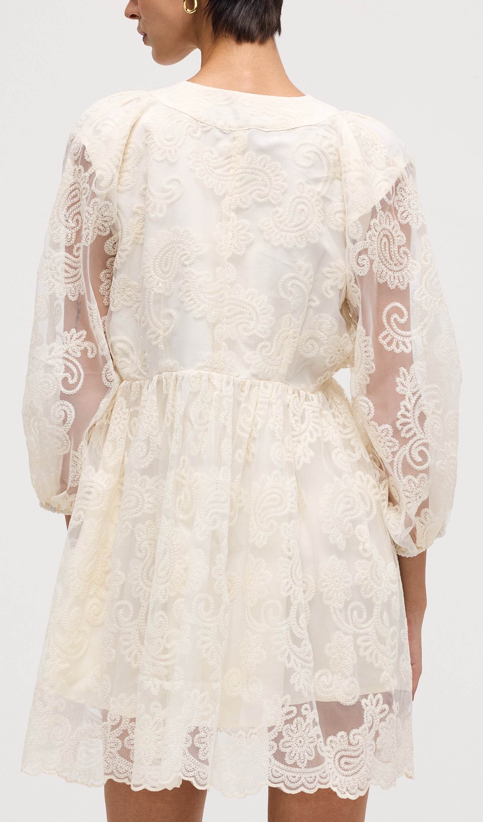 V Neck Embroidery Lace Mini Dress