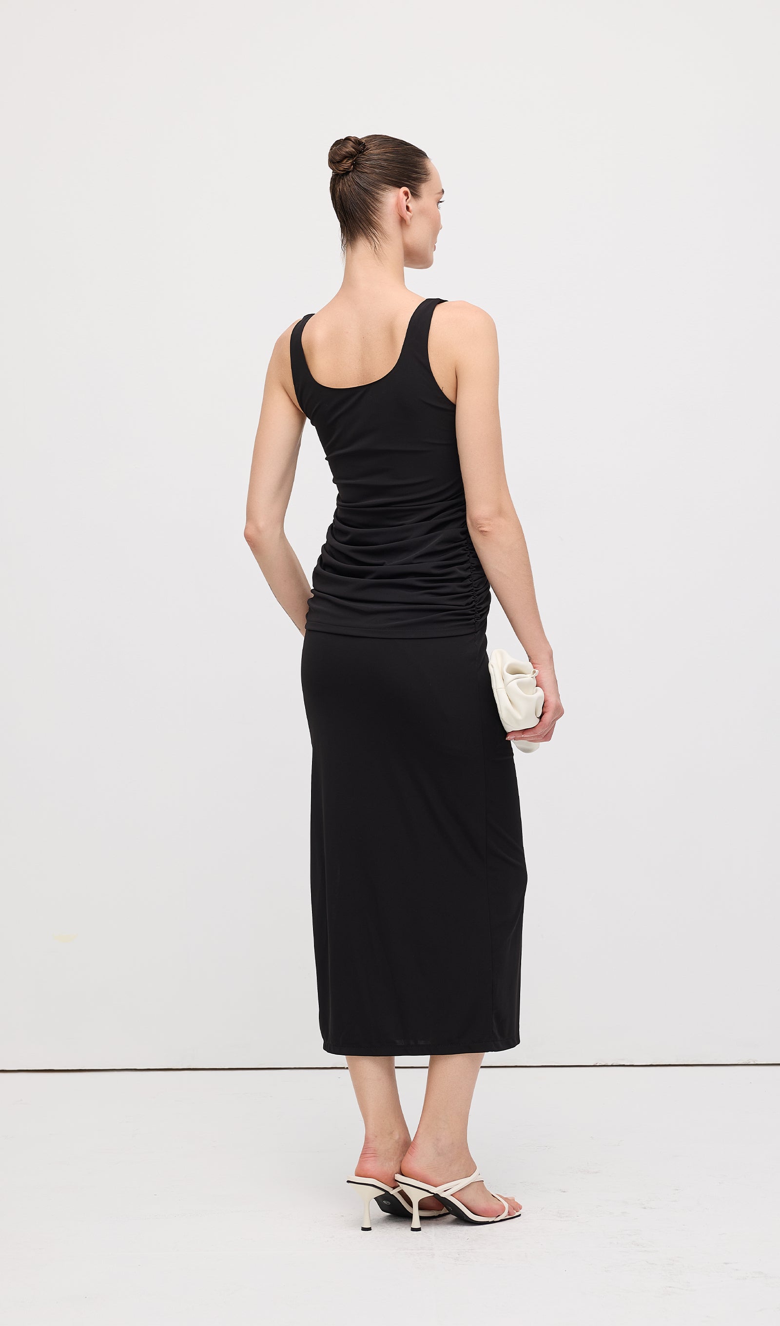 Sleeveless Pleats At Waist Midi Dress