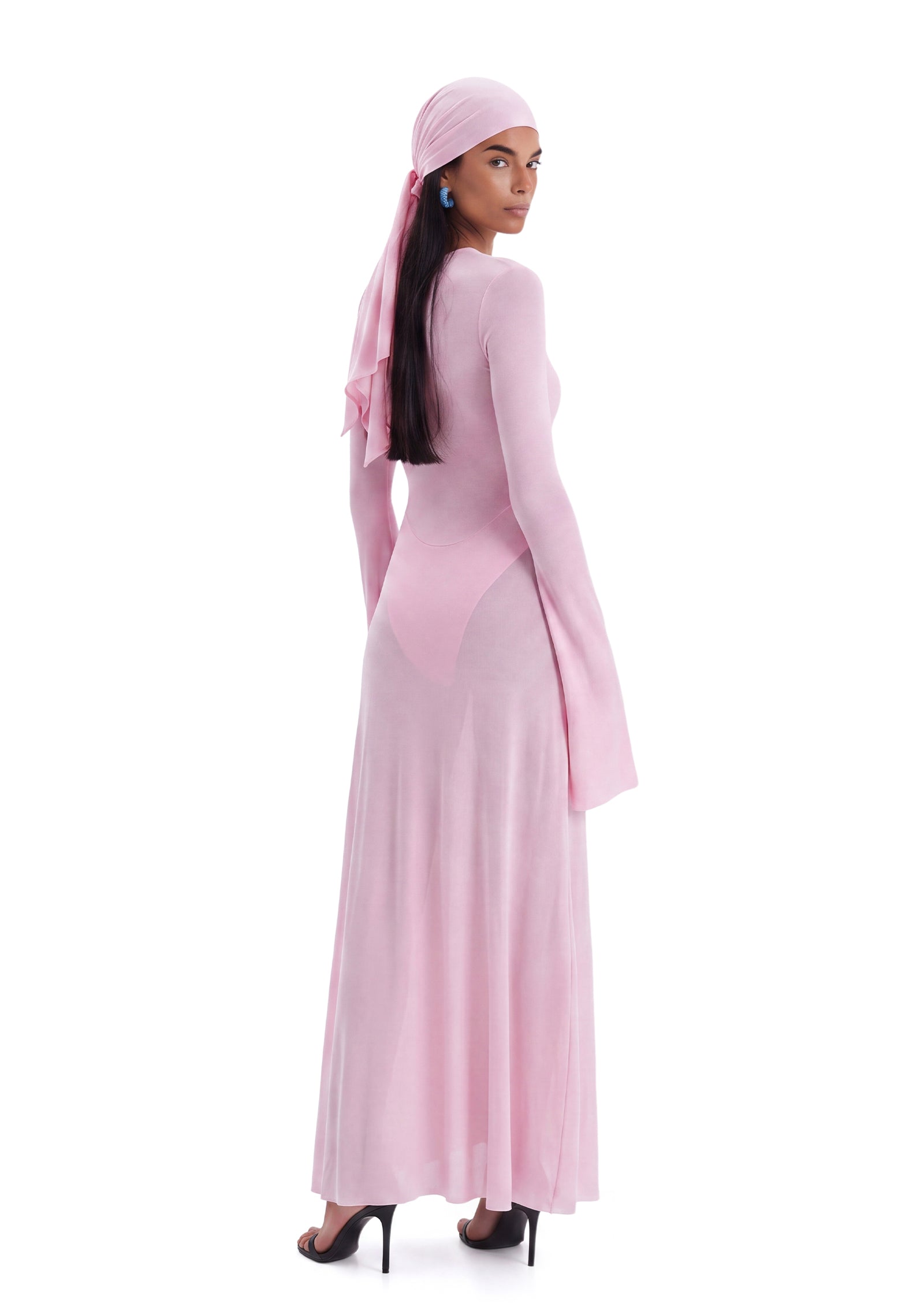 Kazi Long Sleeved Sheer Midi Dress In Pink