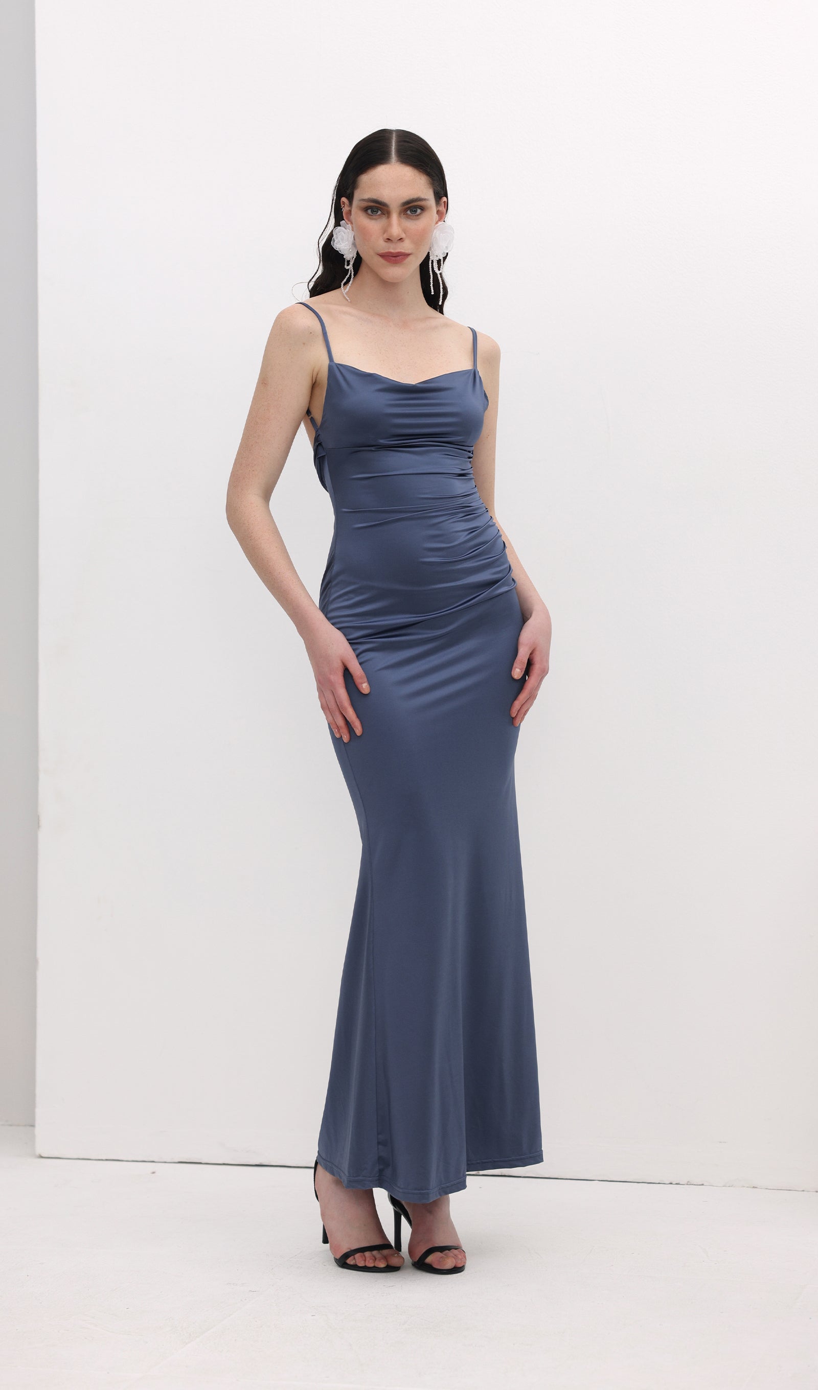 Midikleid in A-Linie mit Blumenmuster und Laternenärmeln