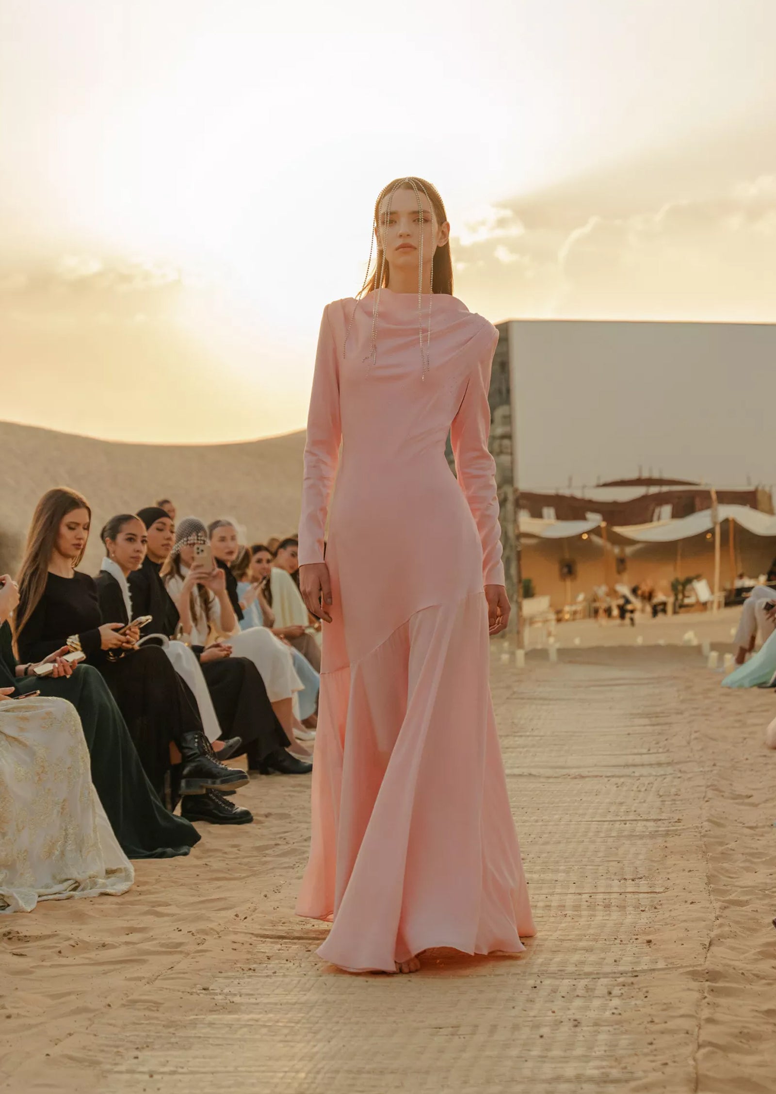 Fitted Satin With Rhinestones Maxi Dress