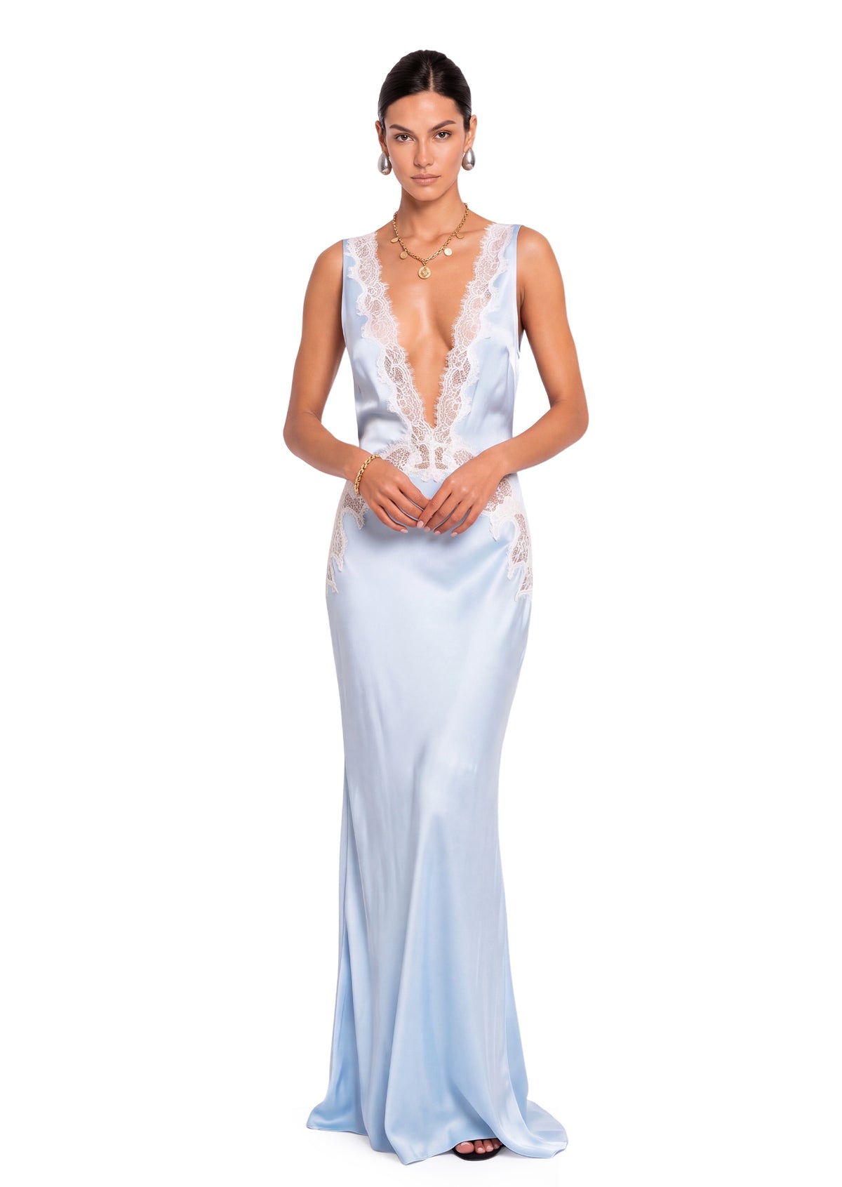 Sade Lace Satin Backless Maxi Dress
