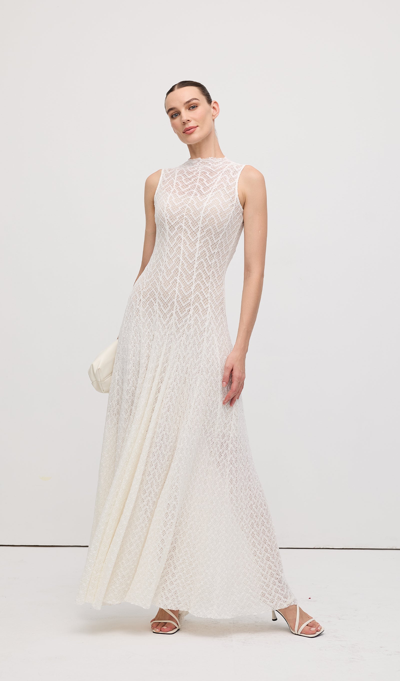 Solid Pointelle Sleeveless Maxi Dress