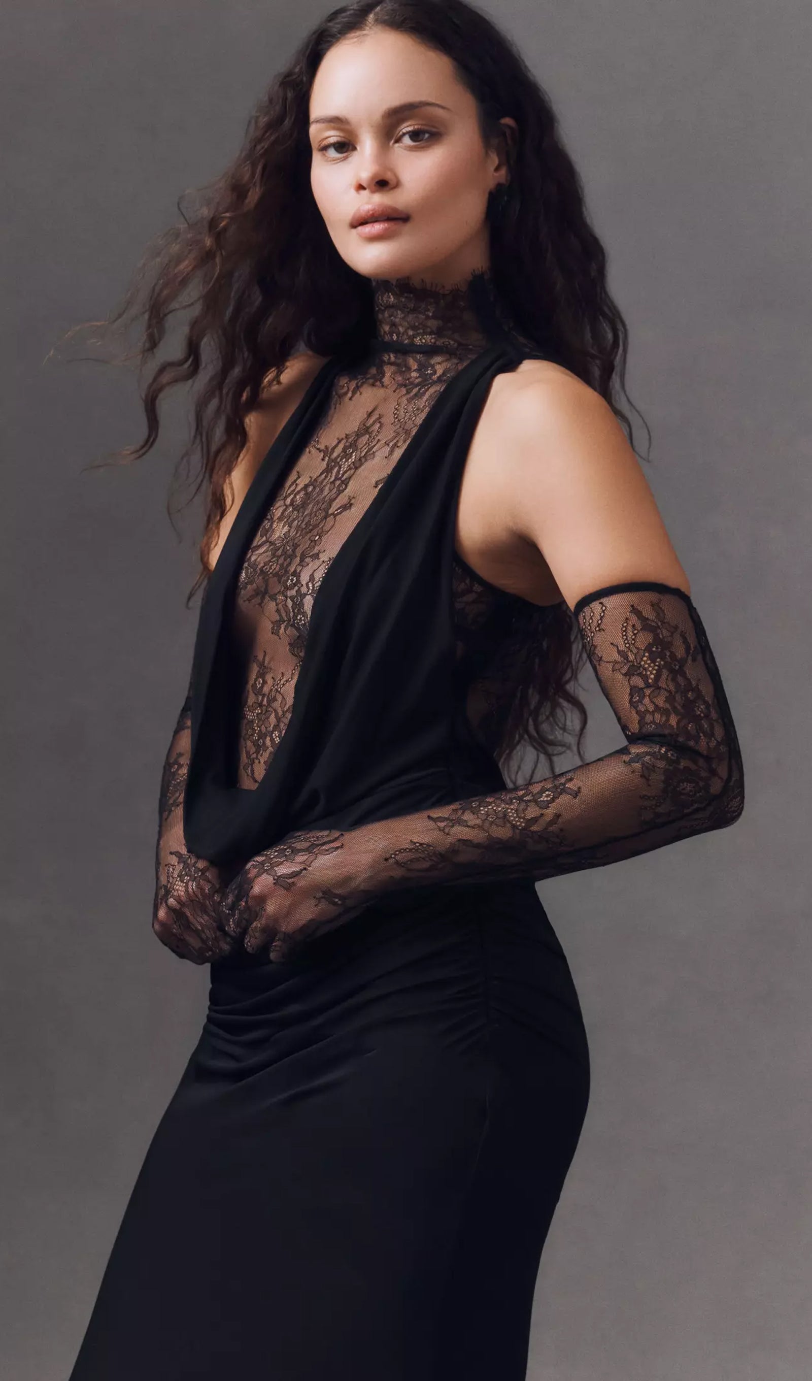 فستان ماكسي أنيق بدون أكتاف - أزرق فاتح 