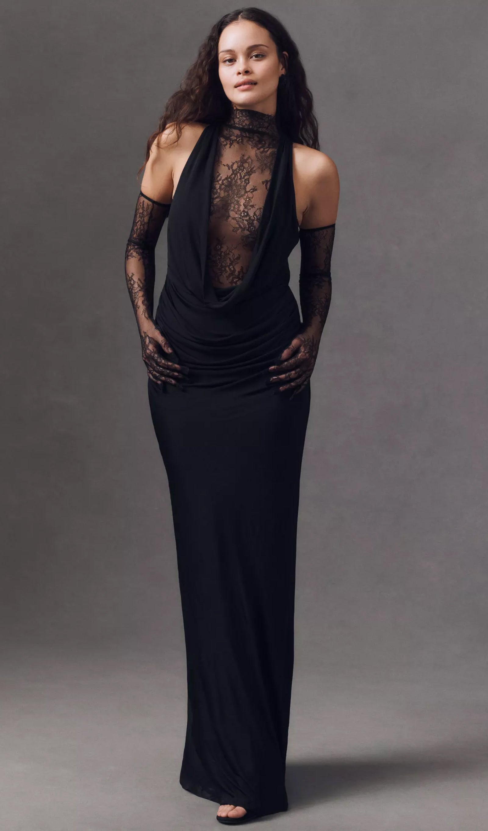 فستان ماكسي أنيق بدون أكتاف - أزرق فاتح 