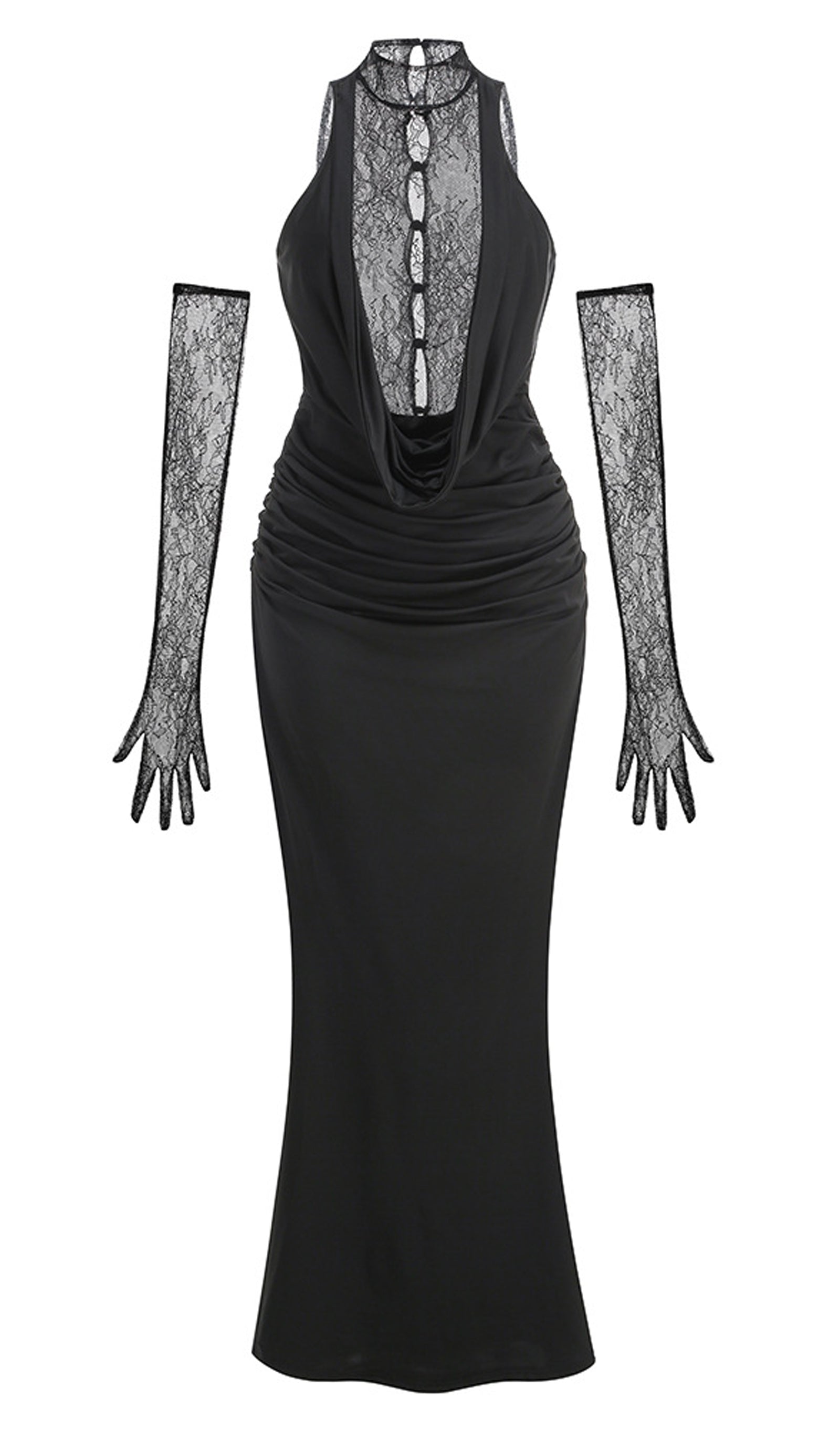 فستان ماكسي أنيق بدون أكتاف - أزرق فاتح 