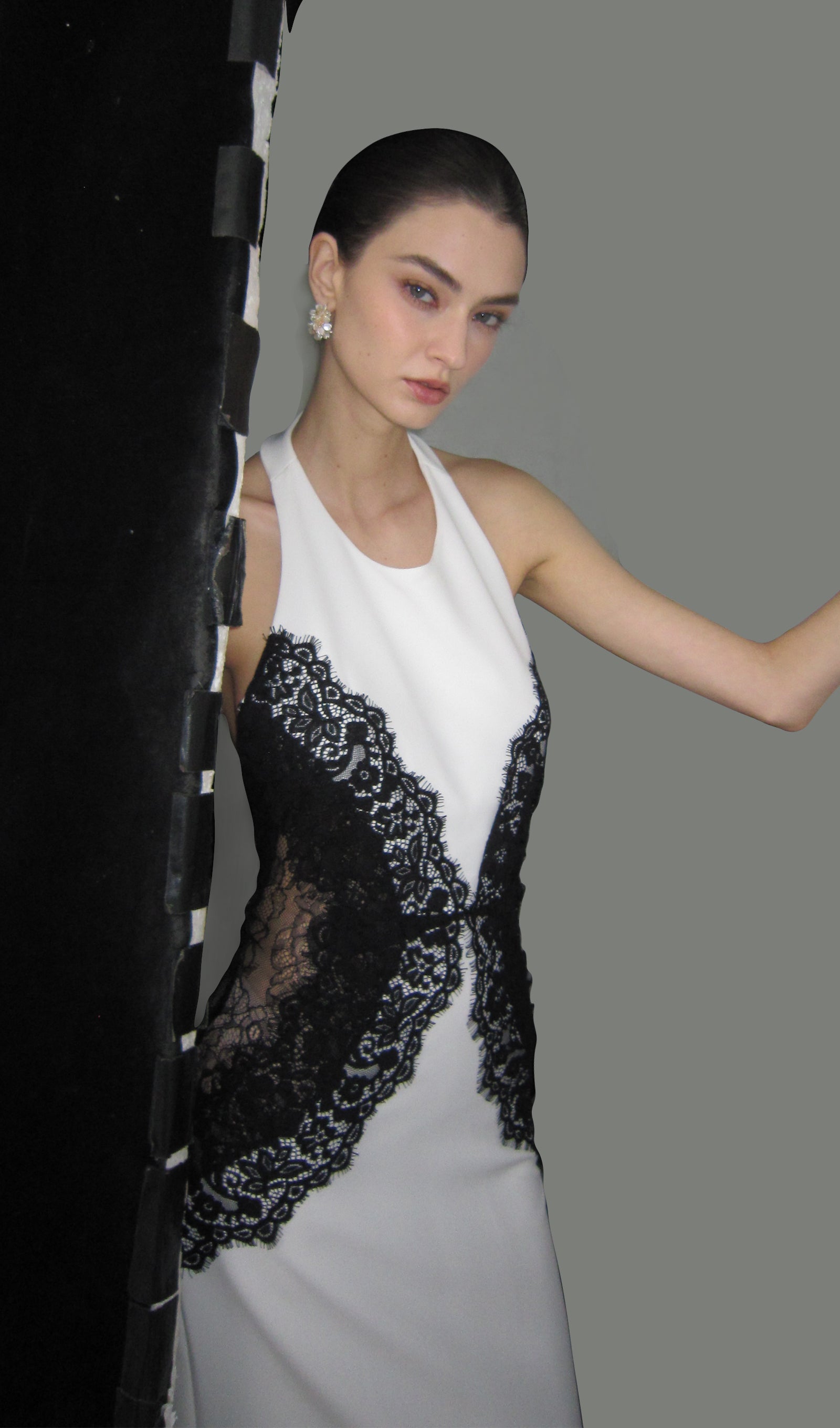 Solid Open Back Maxi Dress In Crepe & Lace