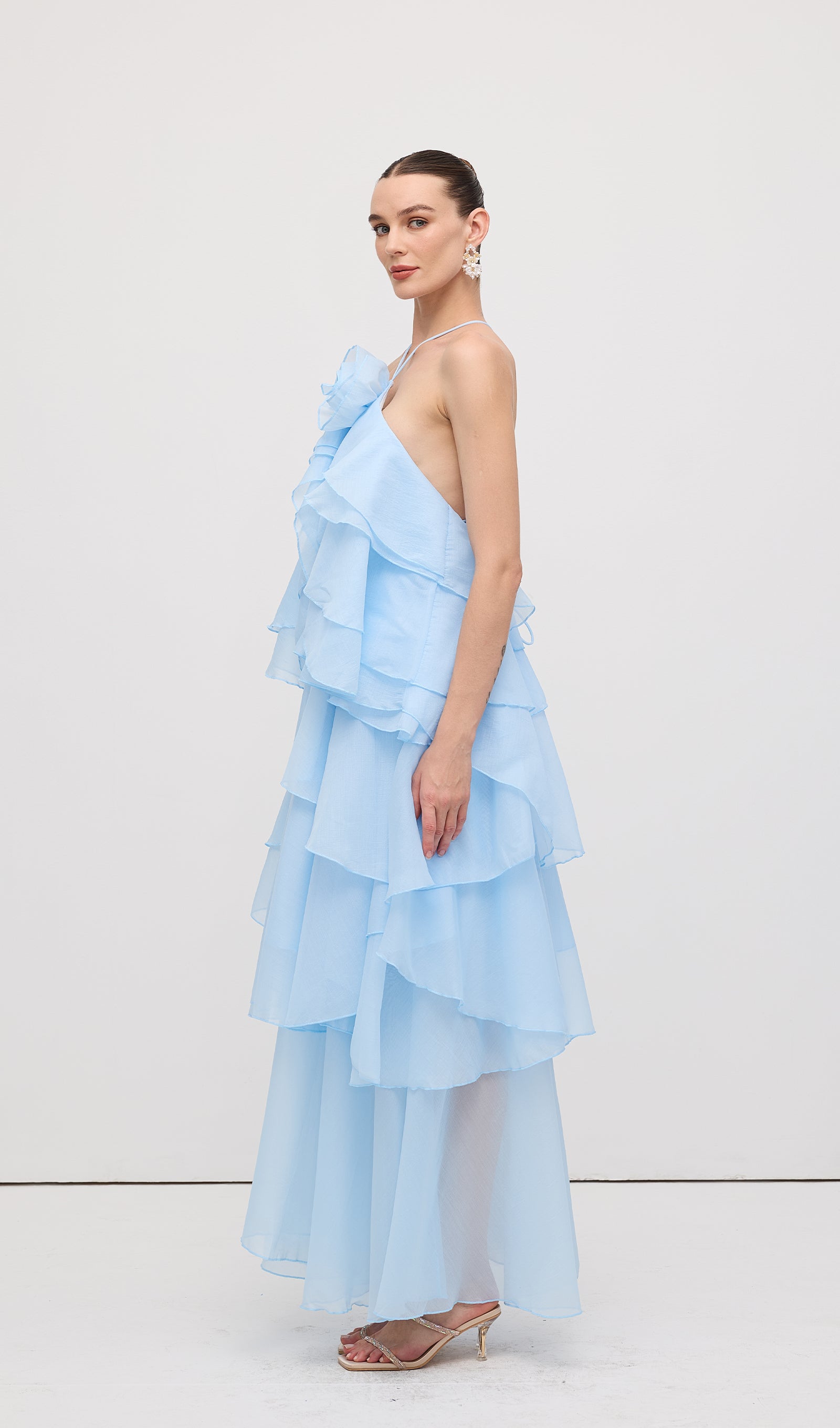 Midikleid in A-Linie mit Blumenmuster und Laternenärmeln