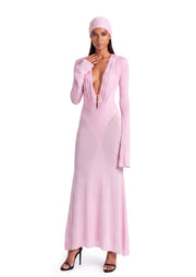 Kazi Long Sleeved Sheer Midi Dress In Pink