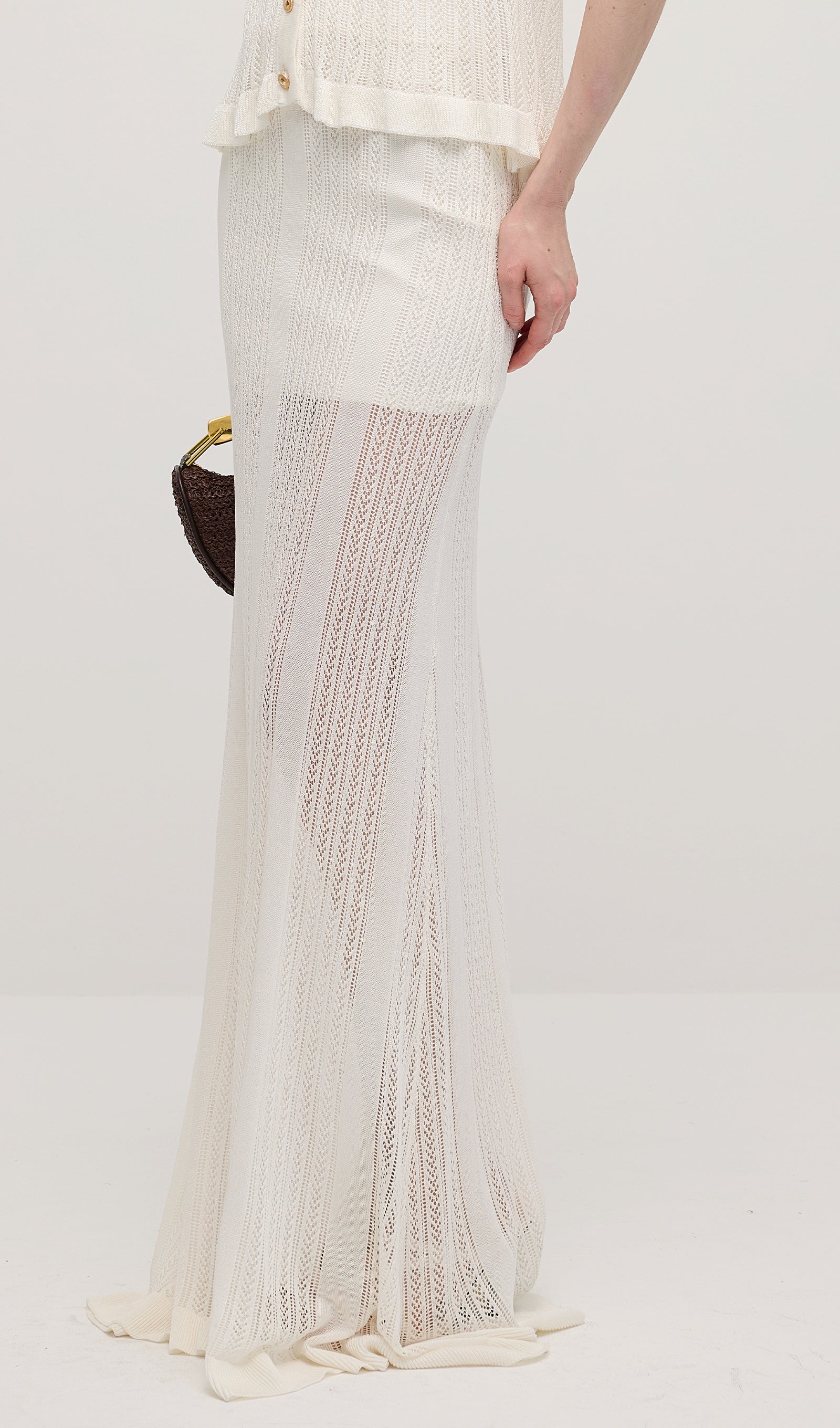 Openwork Jersey Maxi Skirt Sets In White