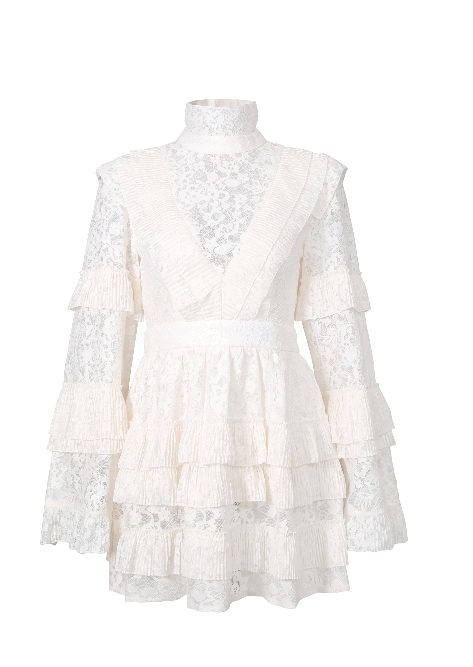 Acorn Long Sleeve Ruffled Mini Dress In White