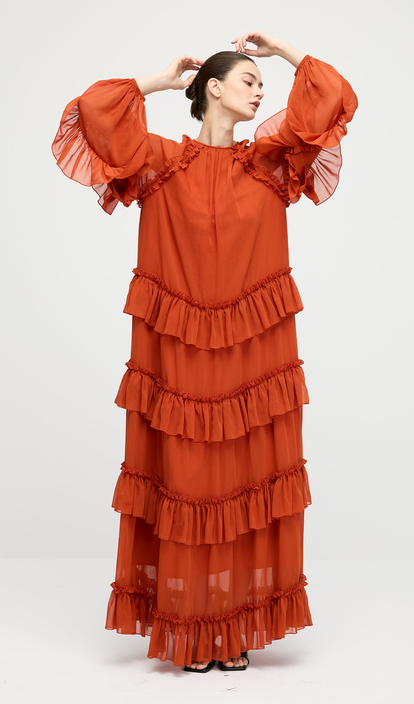 Midikleid in A-Linie mit Blumenmuster und Laternenärmeln