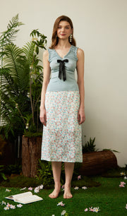 Floral Print Split Midi Skirt