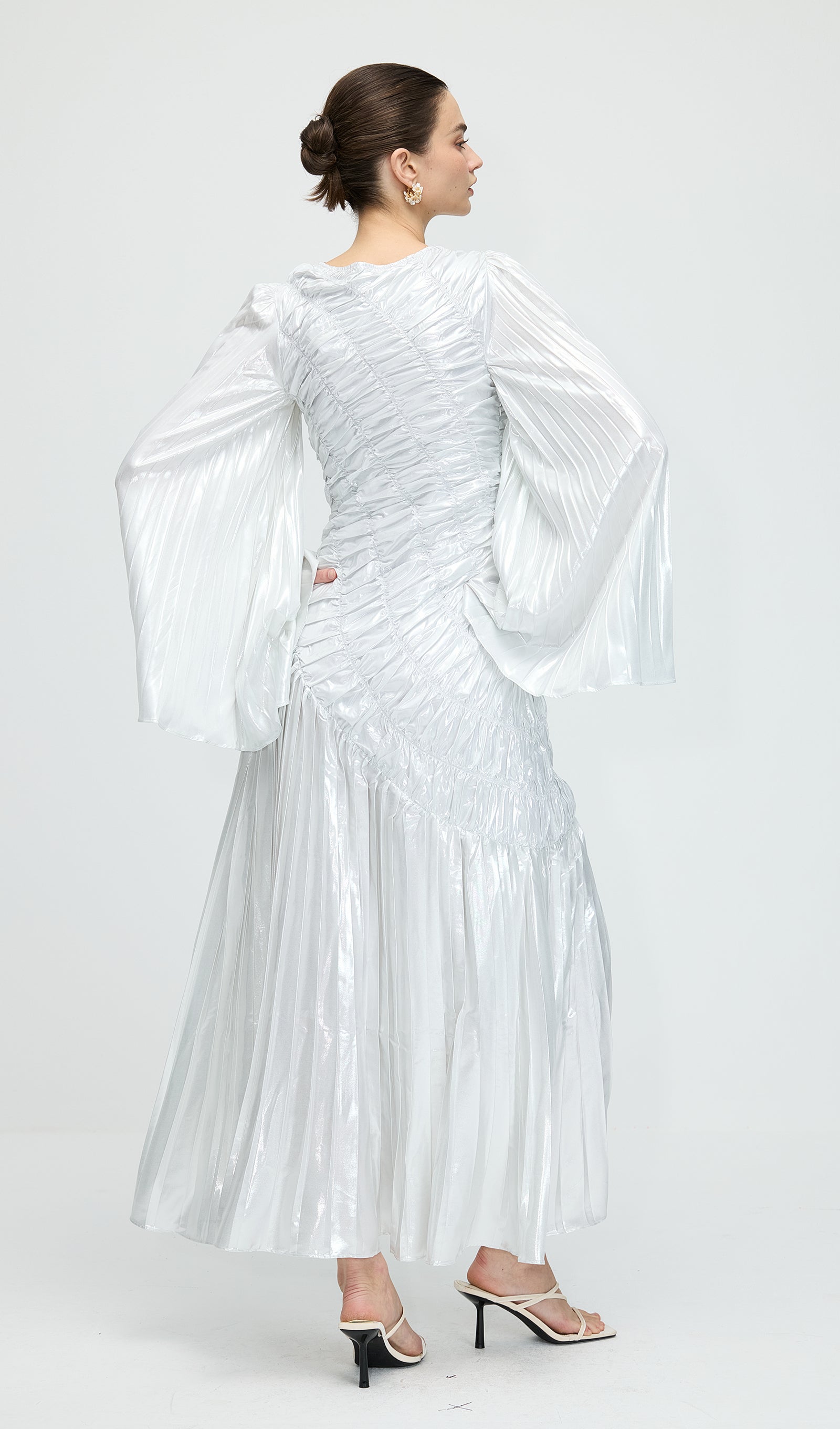 فستان ماكسي أنيق بدون أكتاف - أزرق فاتح 