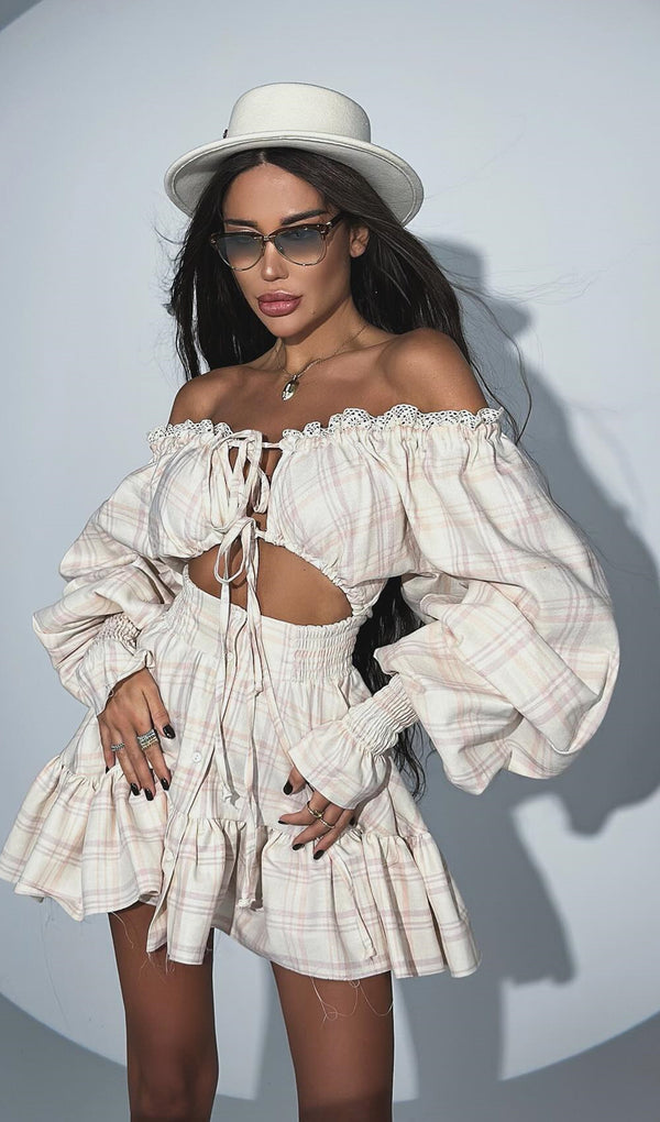 Lace Up Mini Dress Two Piece Set