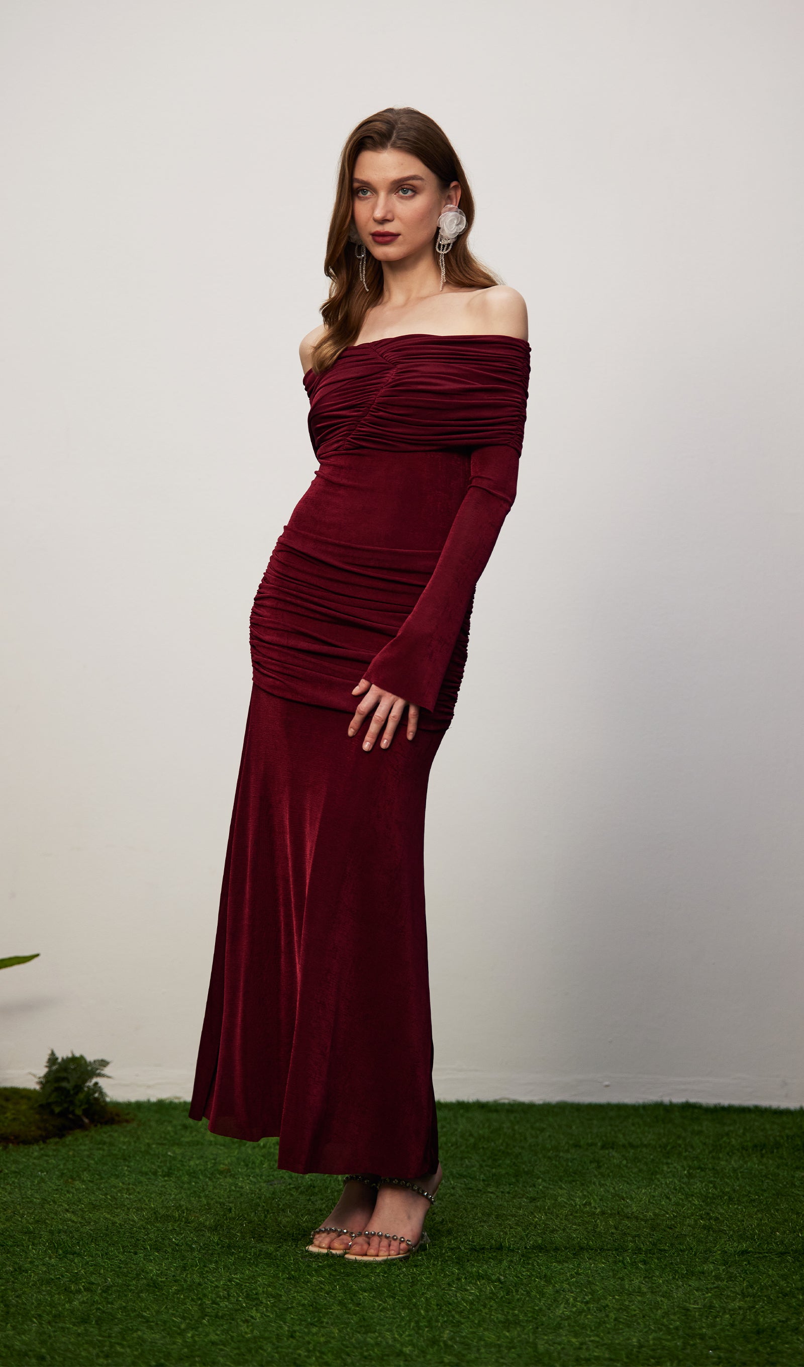 Midikleid in A-Linie mit Blumenmuster und Laternenärmeln