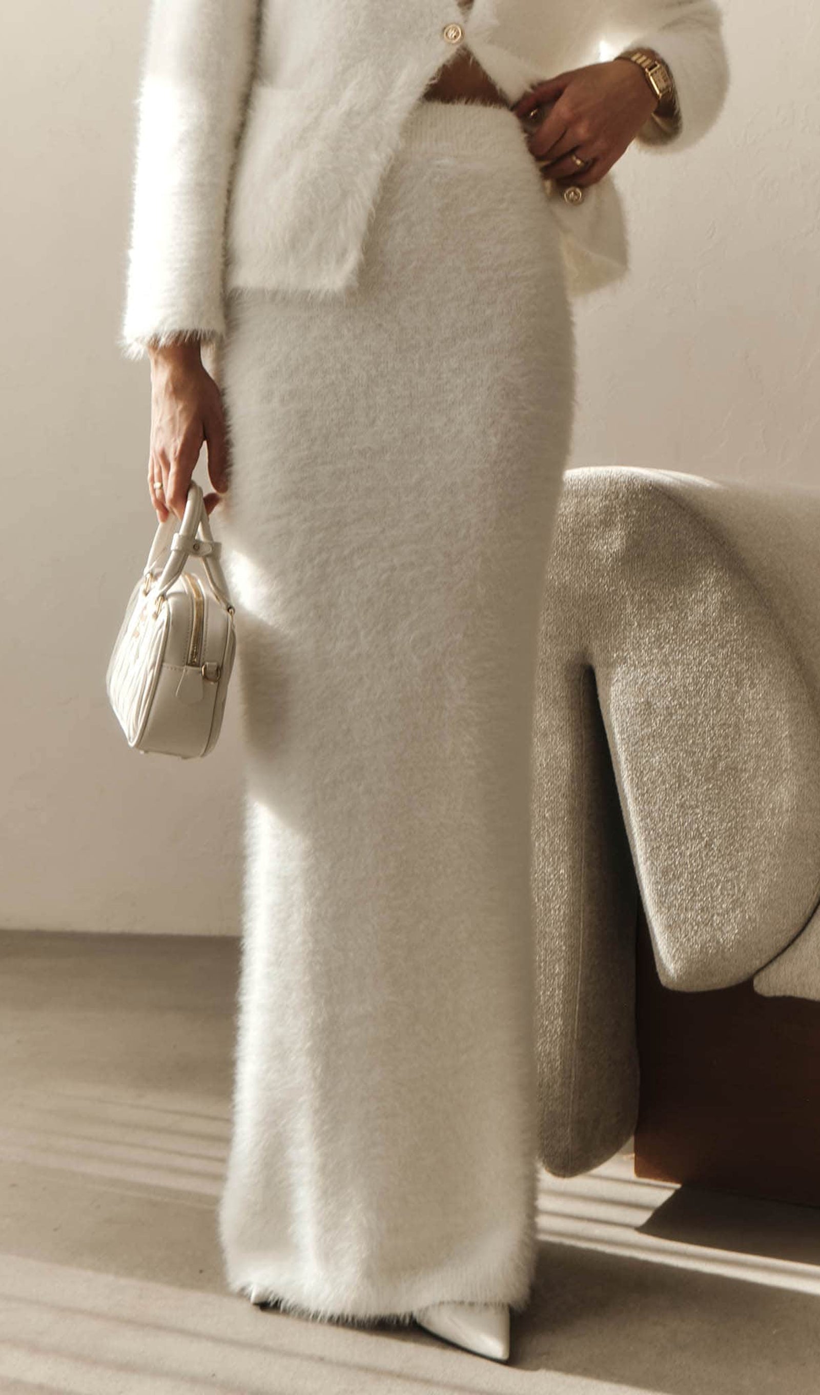 Fluffy Knitted Cardigan & Maxi Skirt Set