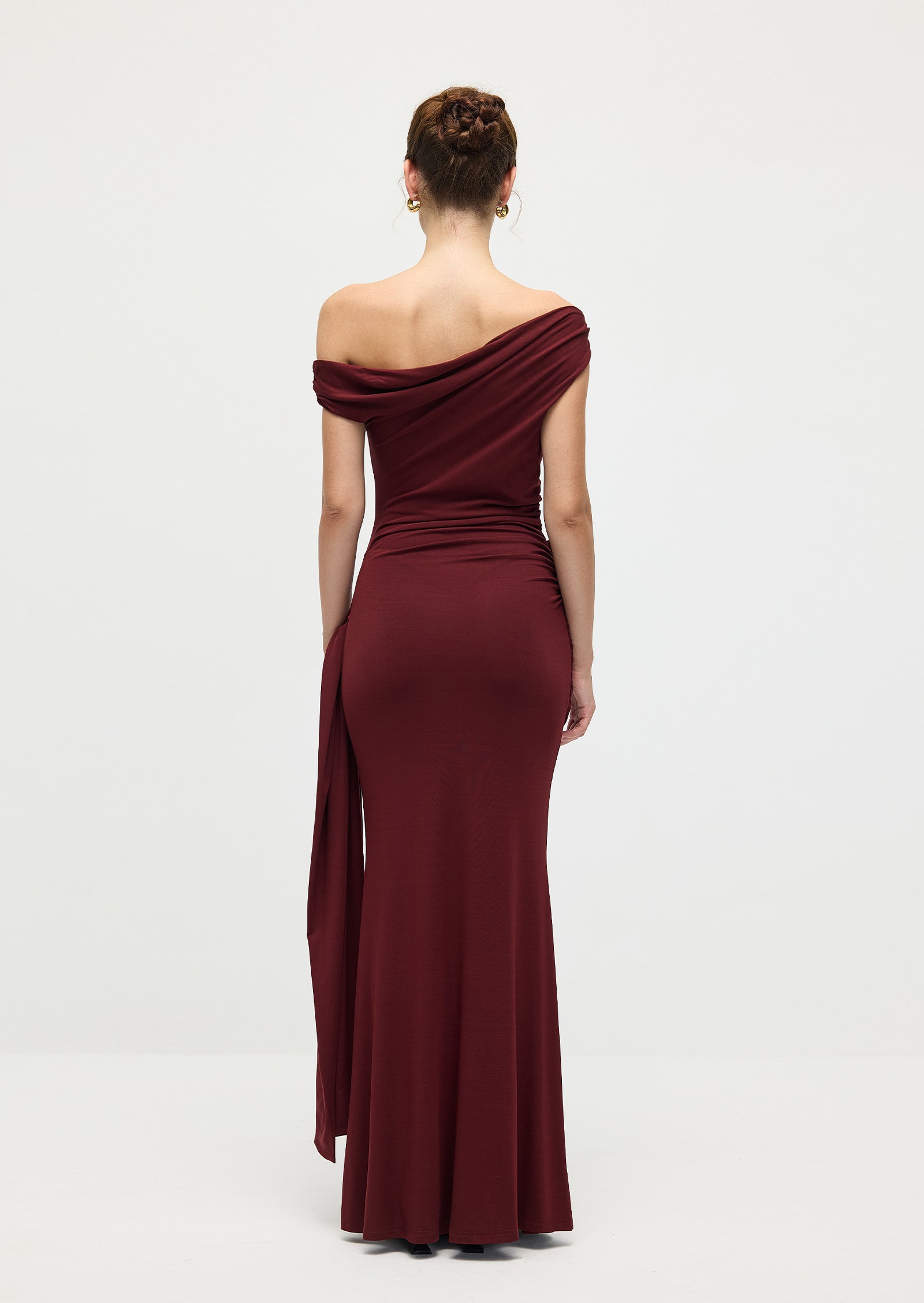Solid Slinky Fishtail Maxi Dress In Mahogany