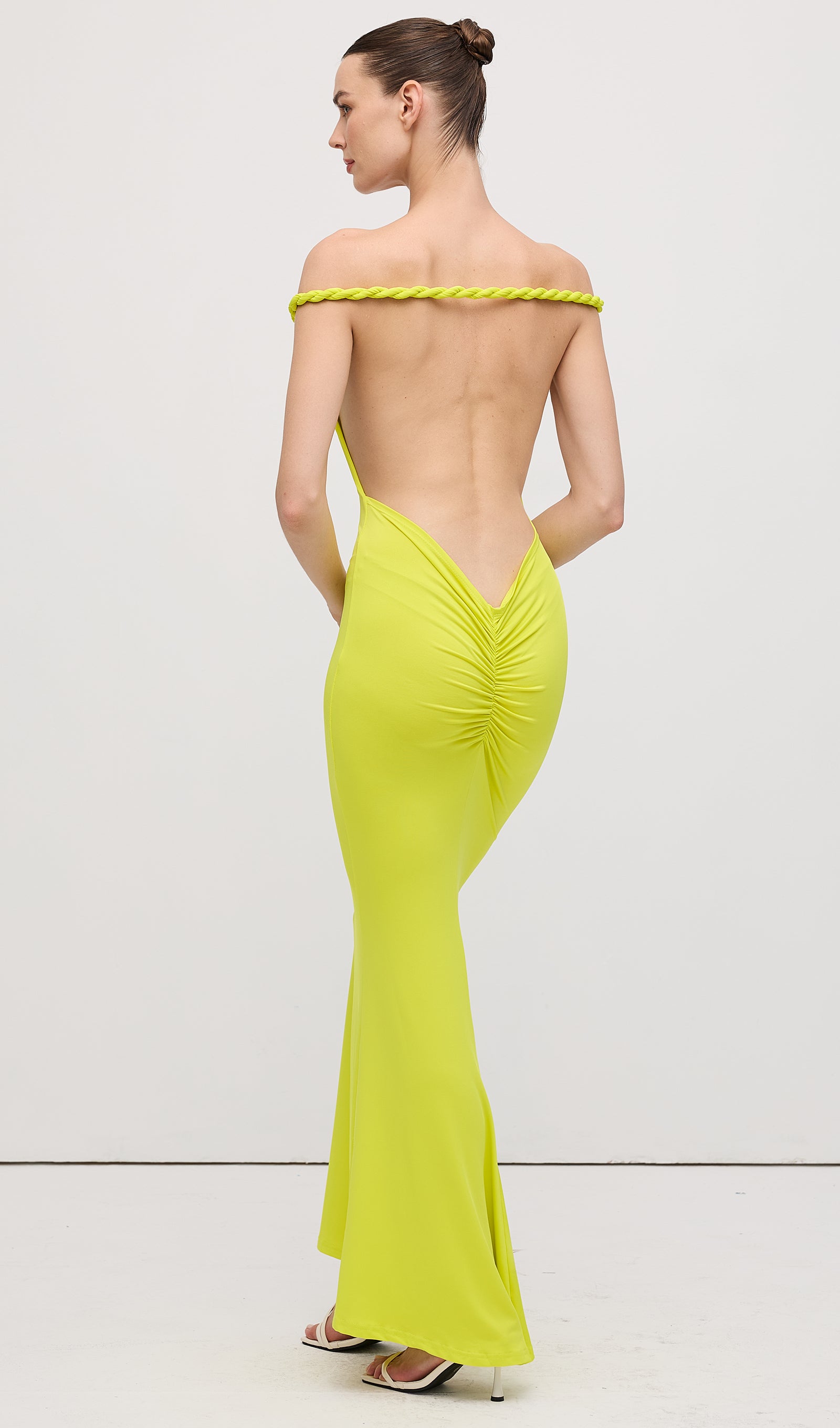 Open Back Pleated Fitted Maxi Dress