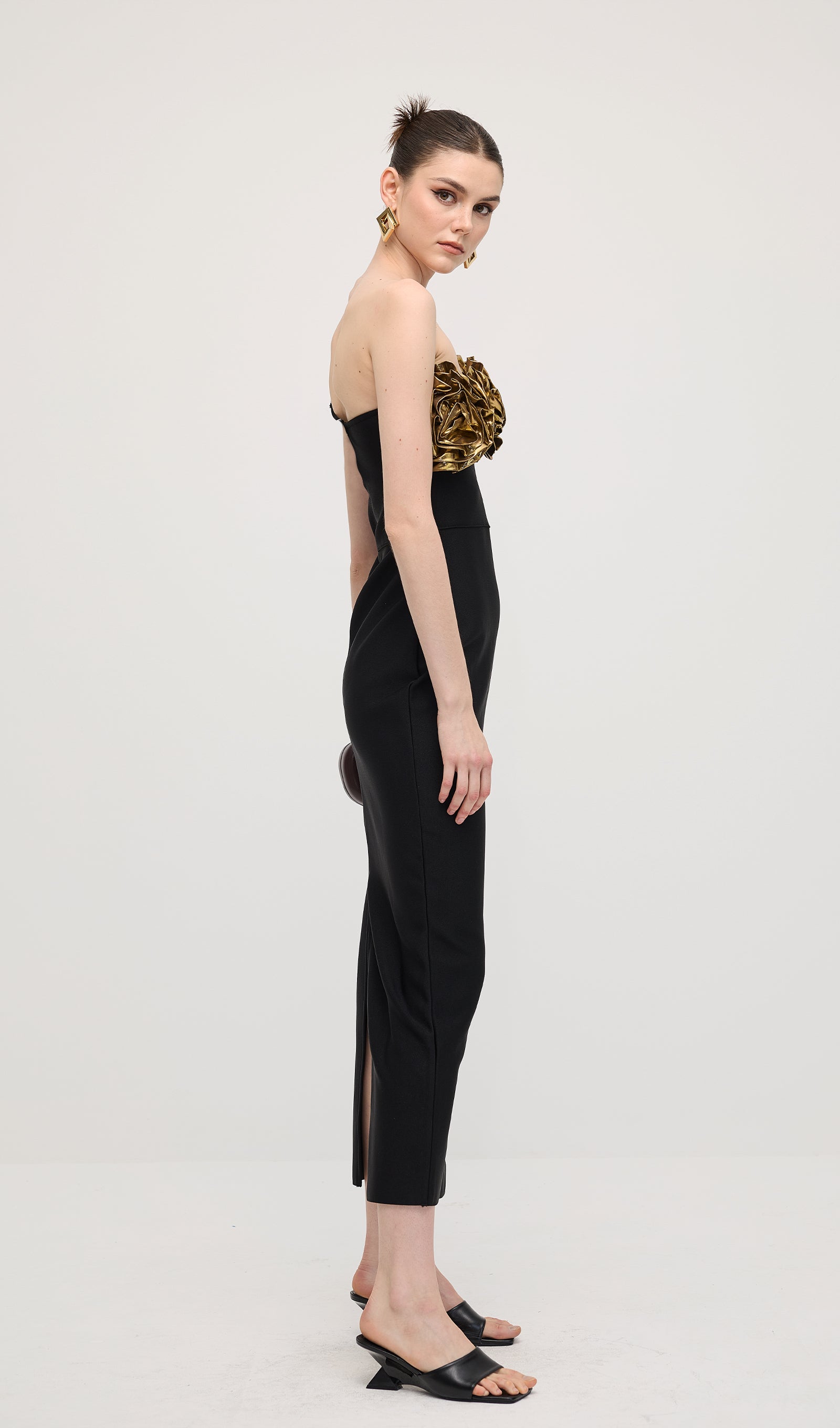 One Shoulder Rose Bodycon Maxi Dress