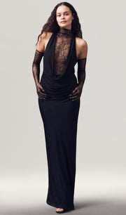 فستان ماكسي أنيق بدون أكتاف - أزرق فاتح 