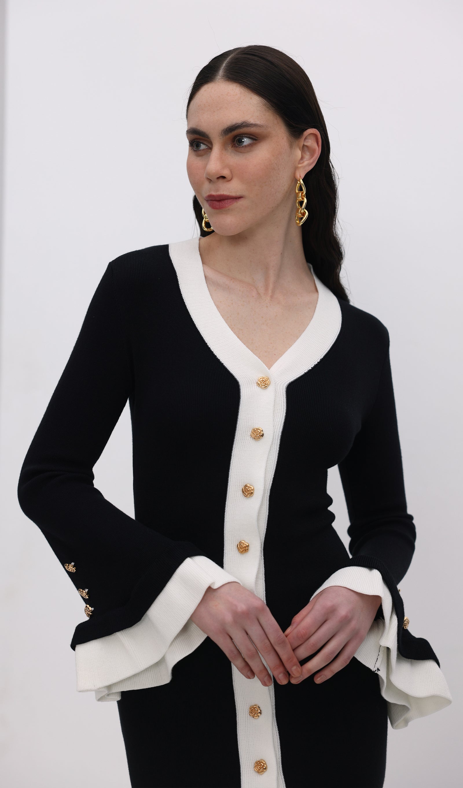 Midikleid in A-Linie mit Blumenmuster und Laternenärmeln