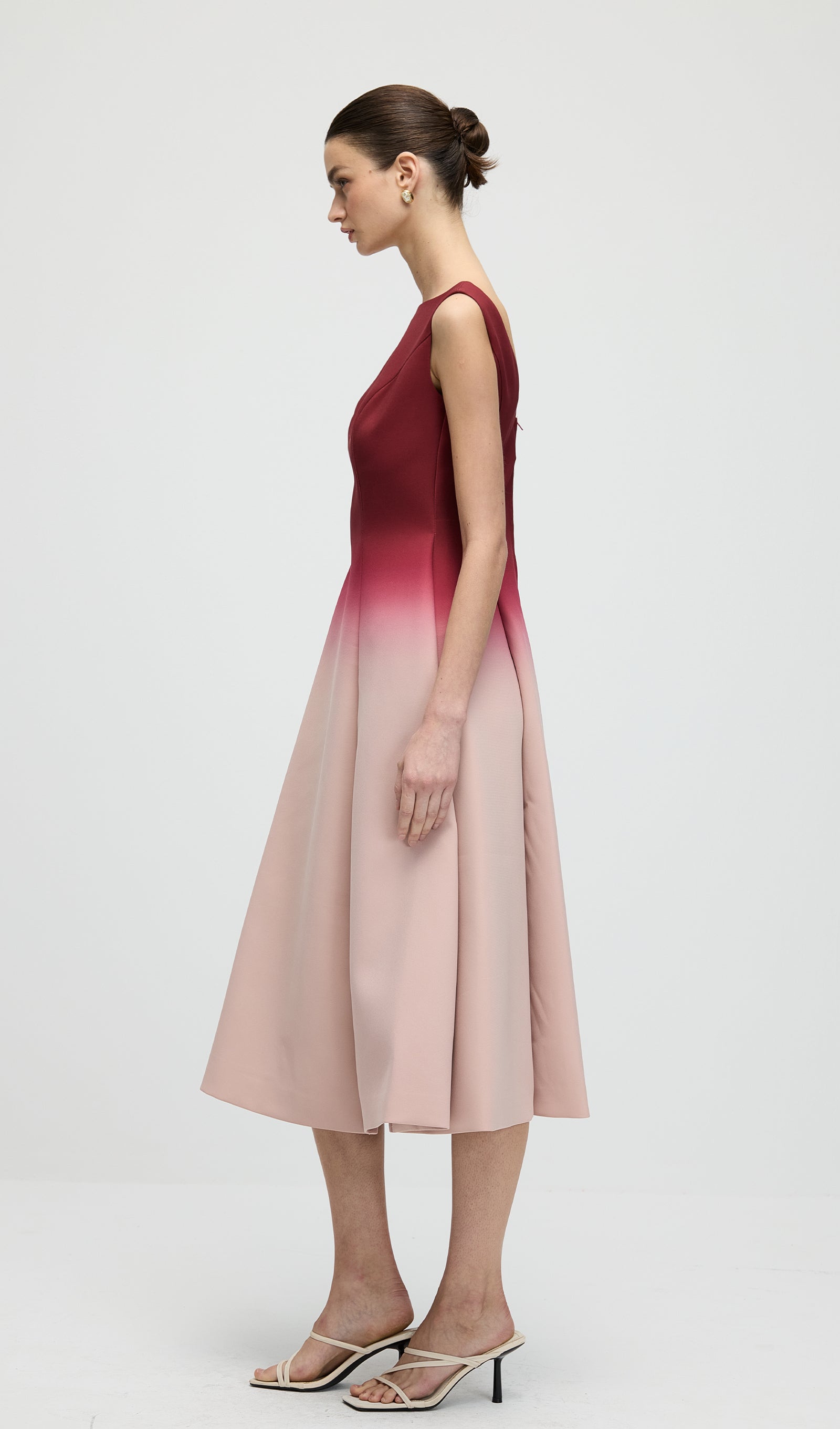 A Line Ombre Wine Midi Dress
