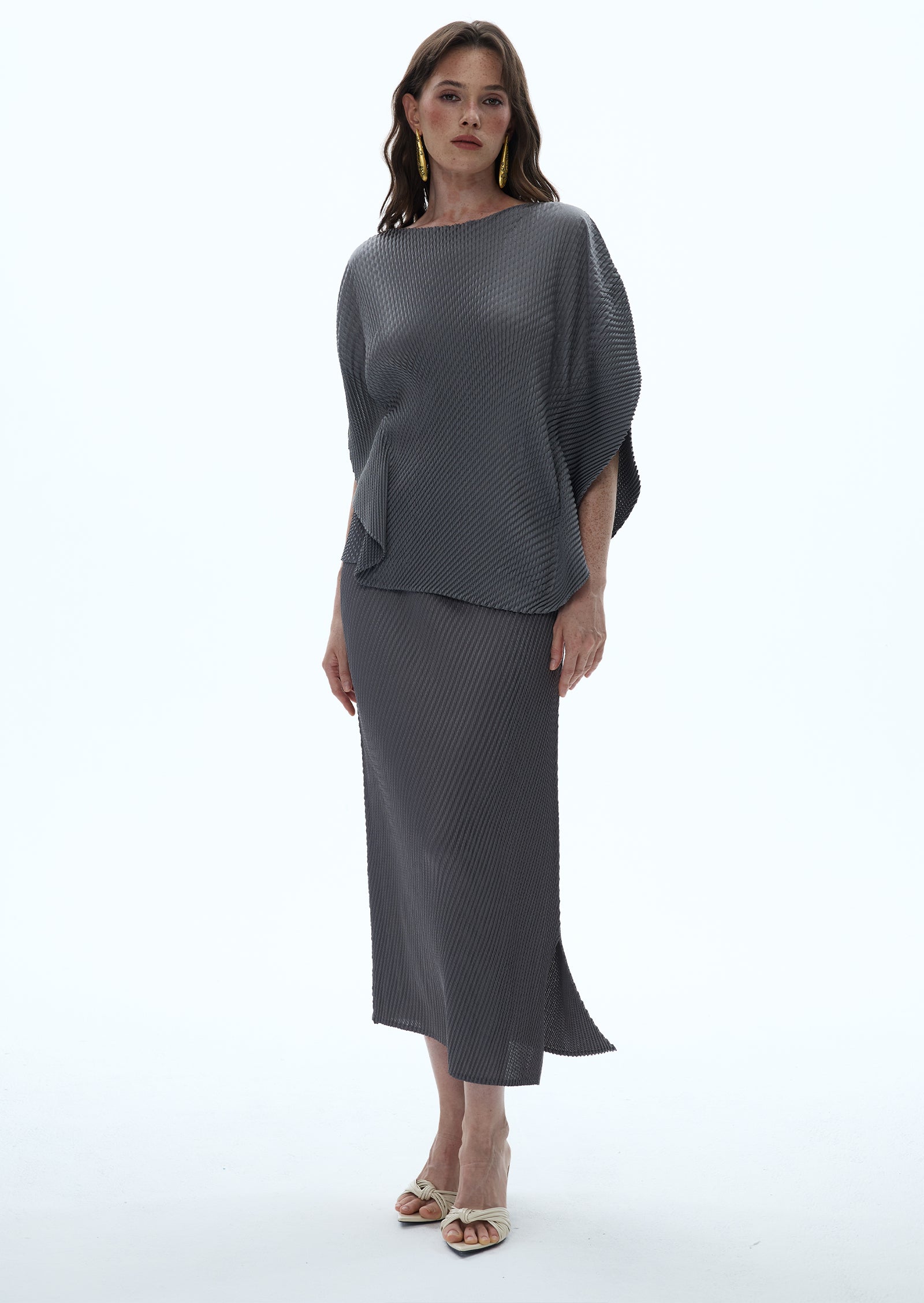 Midikleid in A-Linie mit Blumenmuster und Laternenärmeln