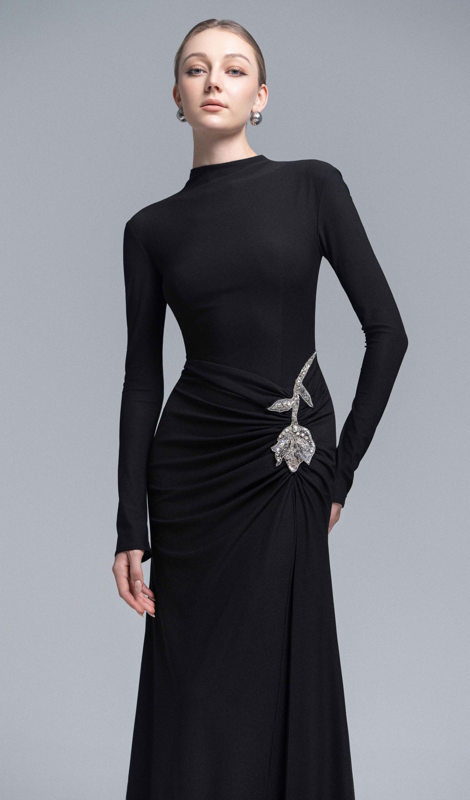 Midikleid in A-Linie mit Blumenmuster und Laternenärmeln