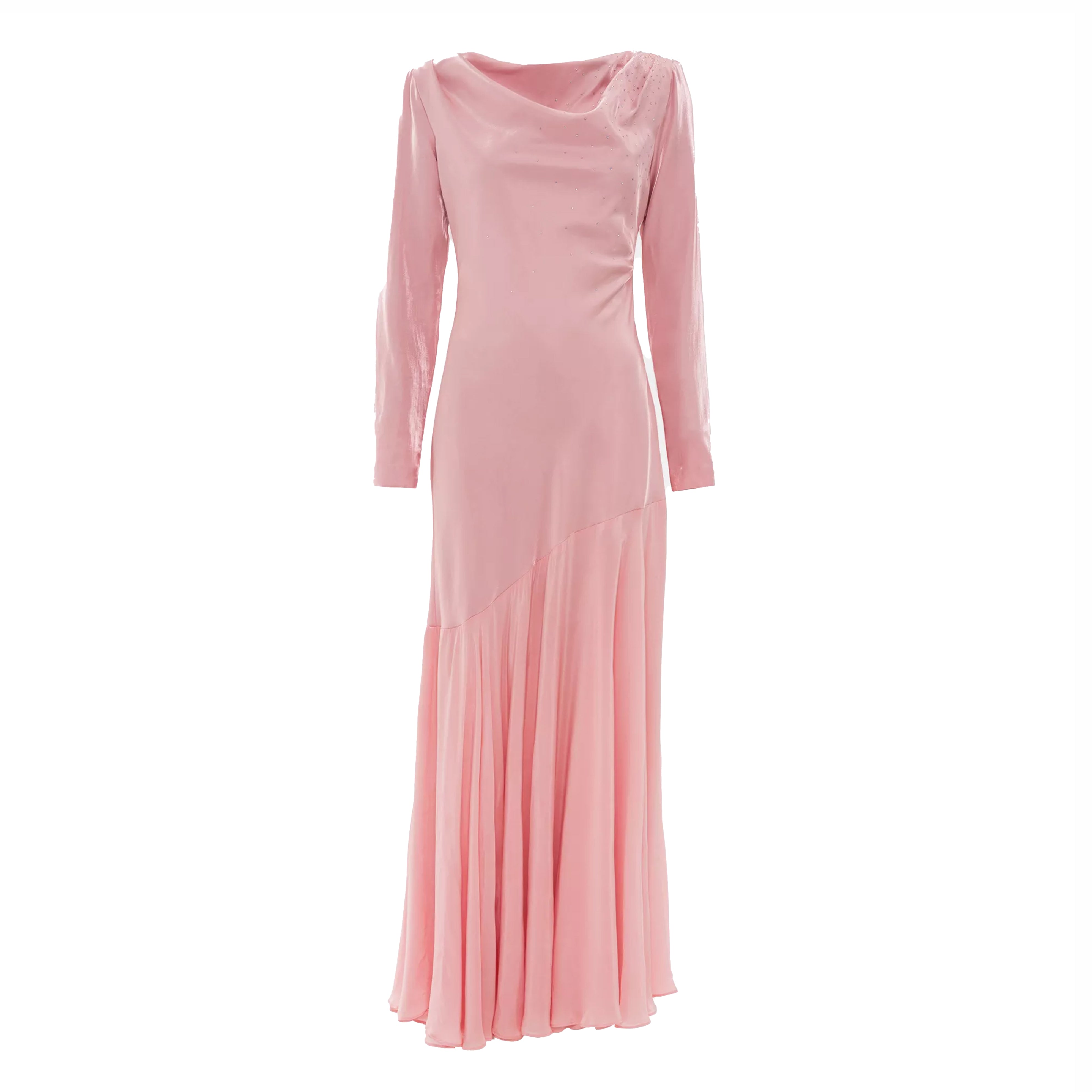 Fitted Satin With Rhinestones Maxi Dress