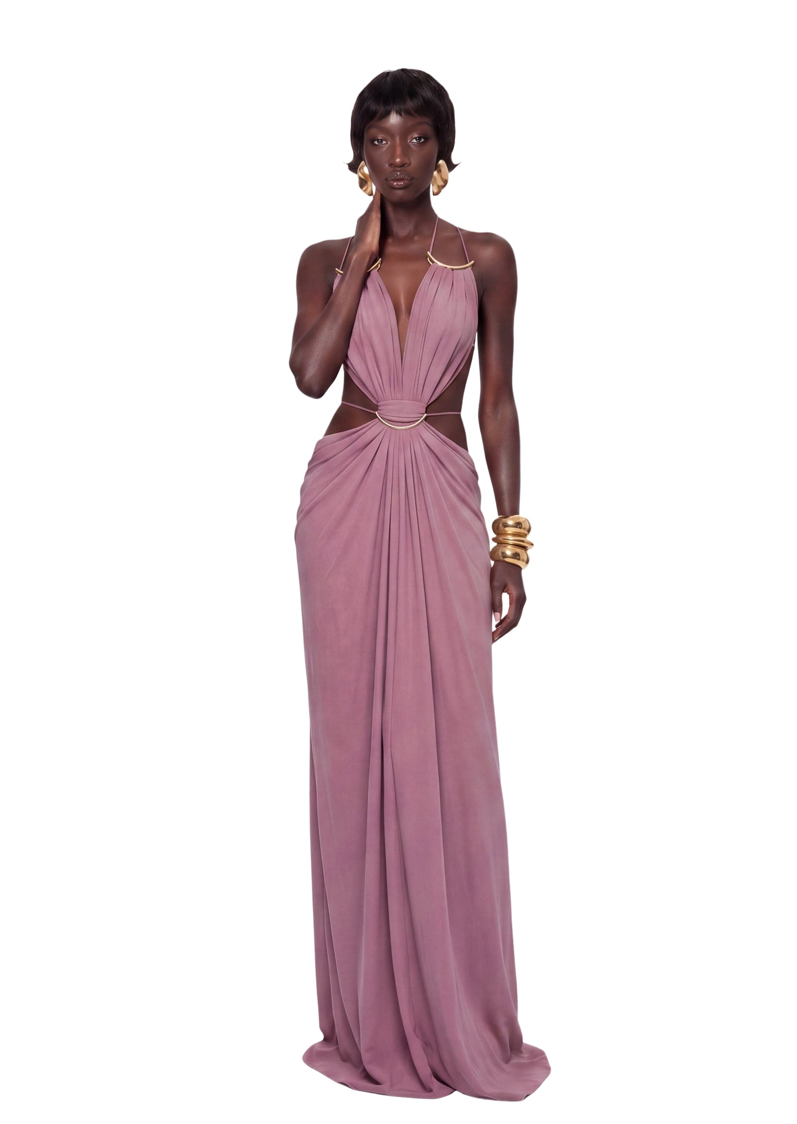 Kaelem Open Back Stretch Maxi Dress In Grayish Pink