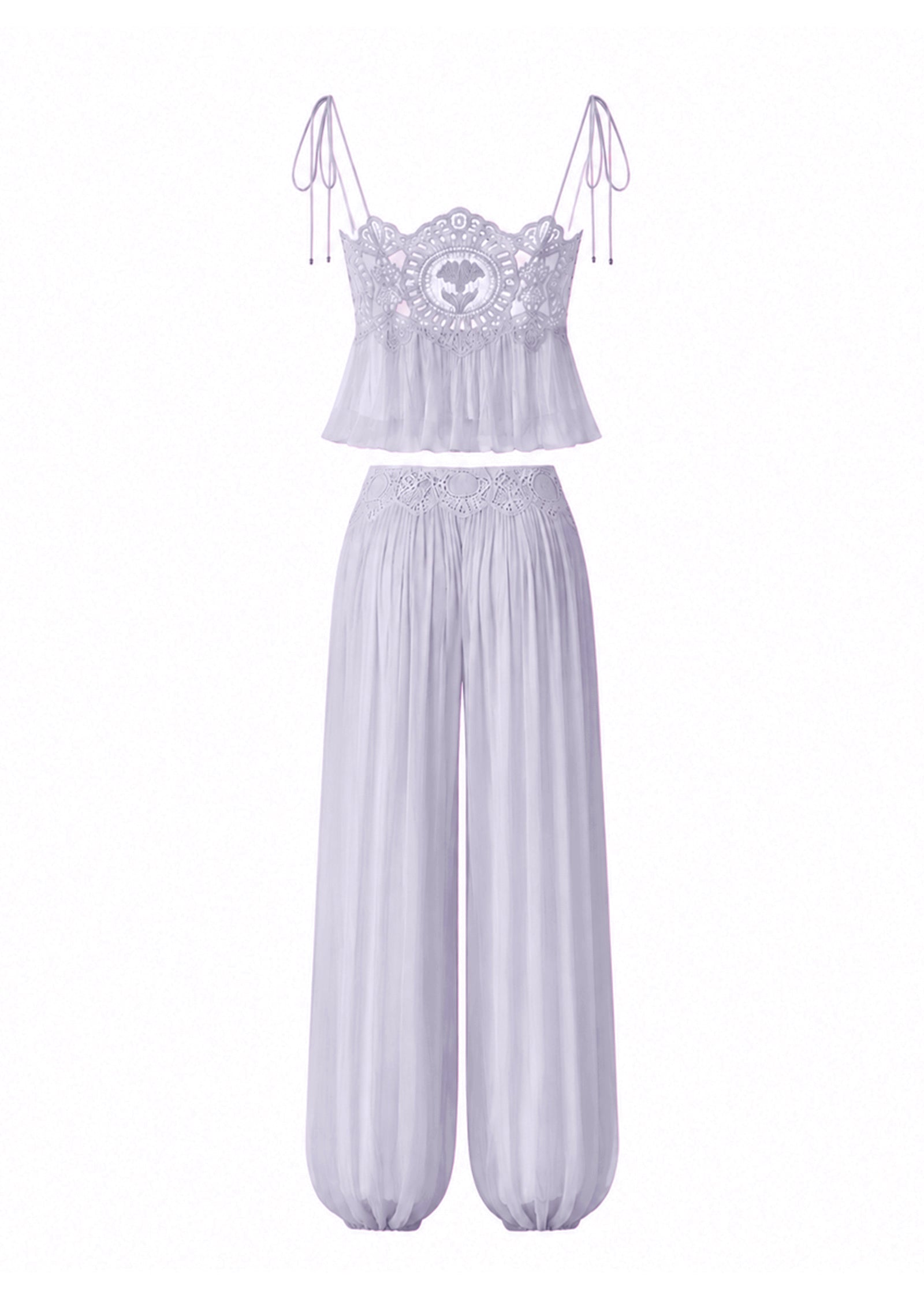 Luenie Chiffon Top & Pant Two Piece Set In Light  Purple