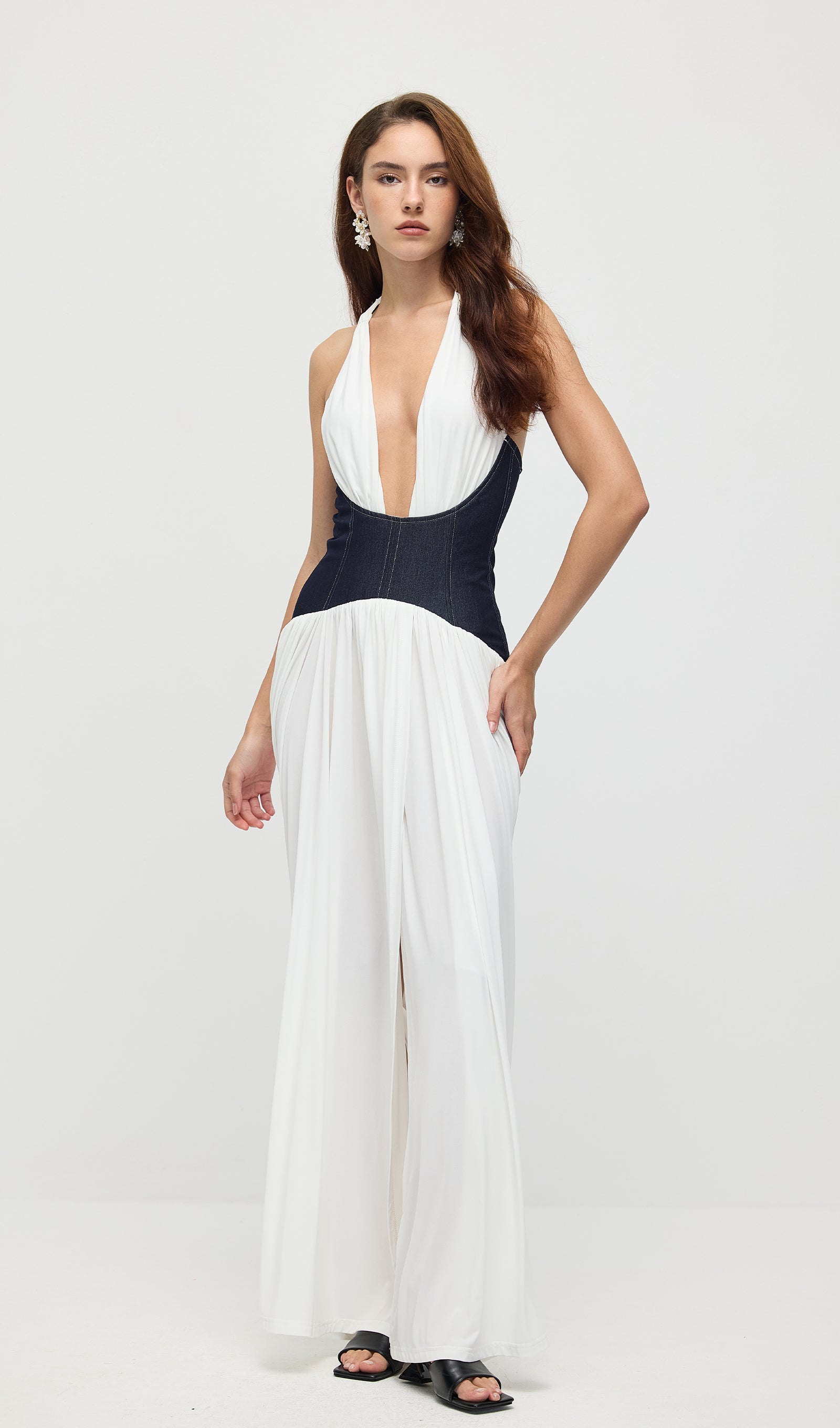 Draped Plunge Gown With Corset Waist