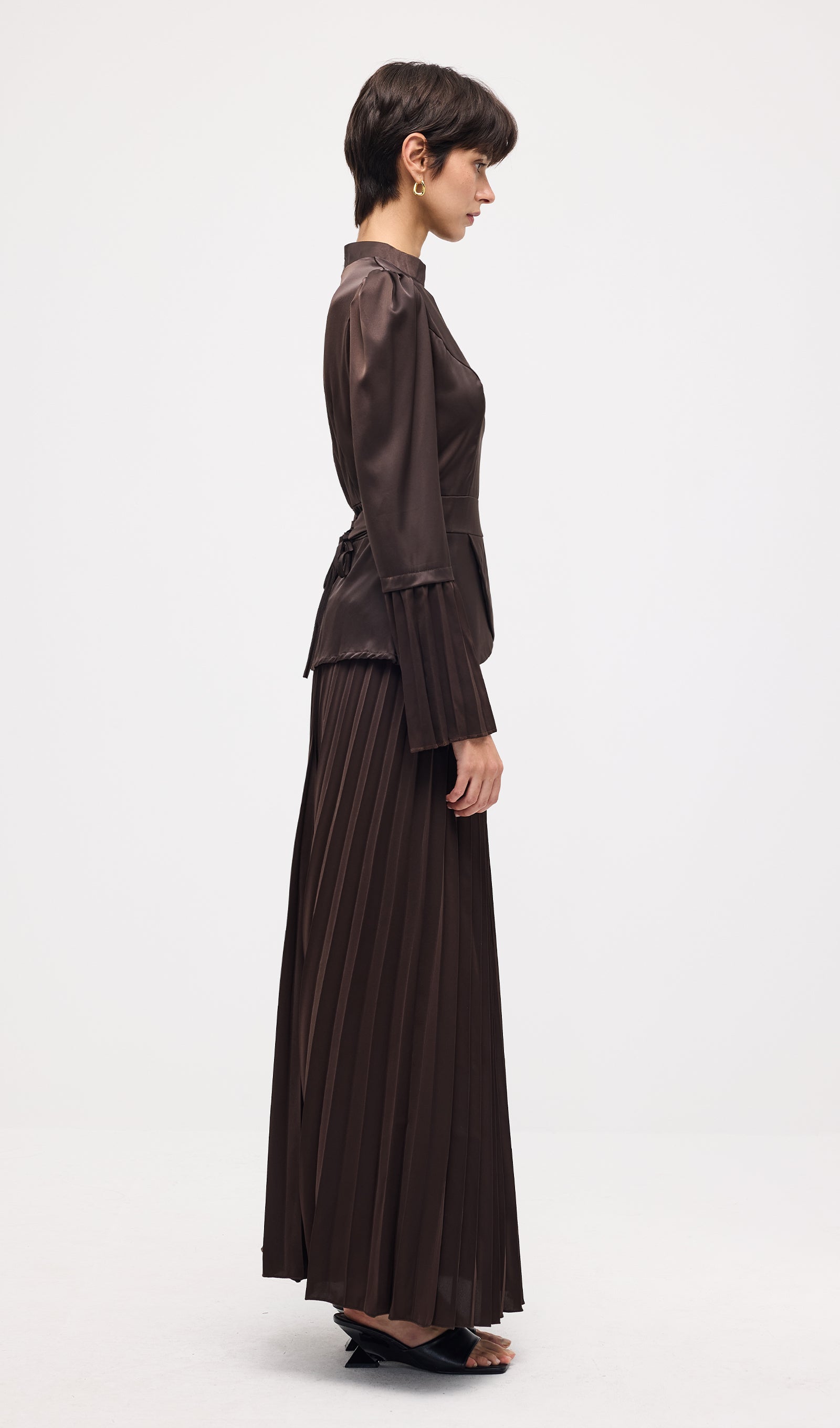 Solid Pleated Peplum Two Piece Set Maxi Skirt
