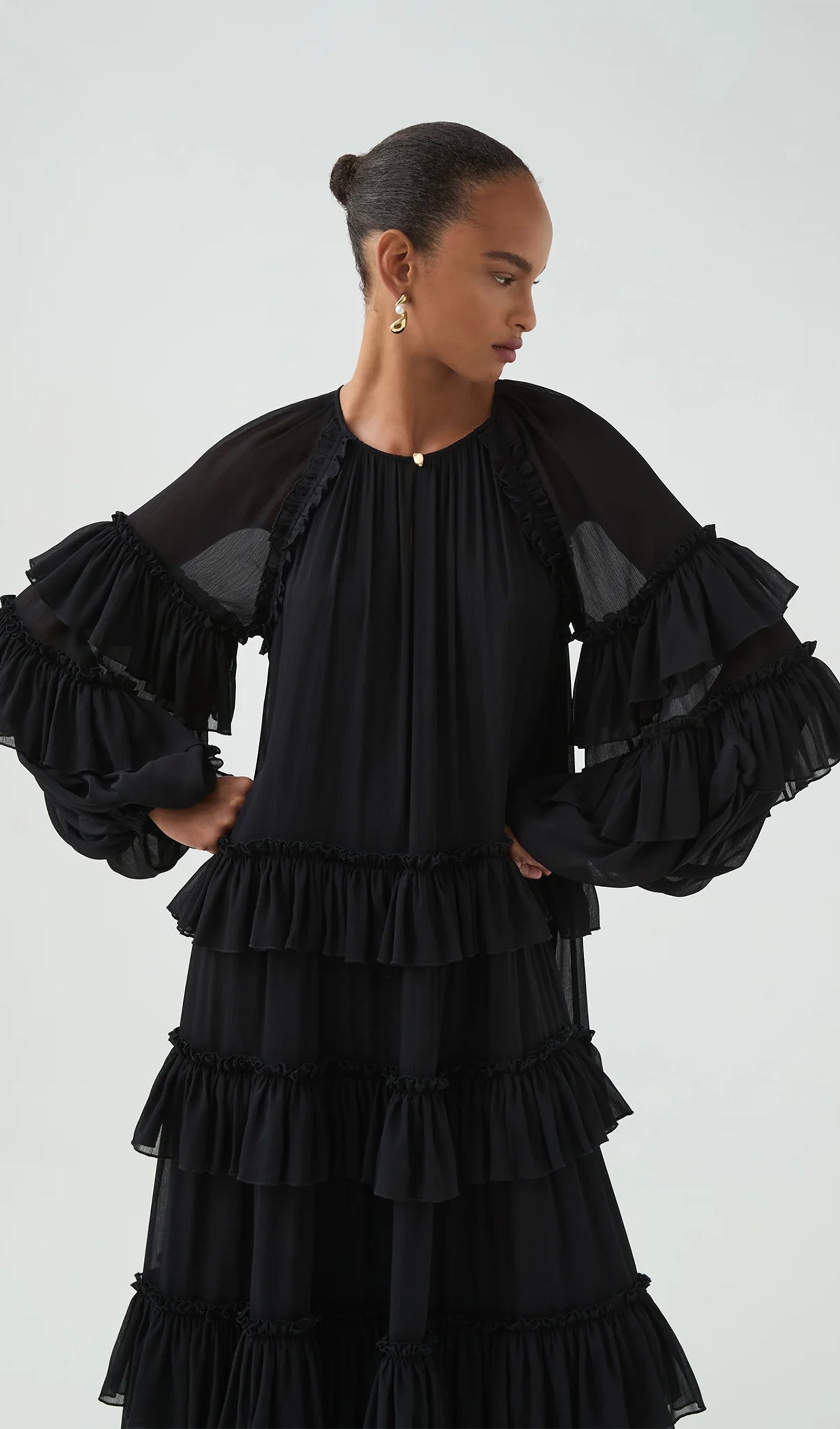 Midikleid in A-Linie mit Blumenmuster und Laternenärmeln