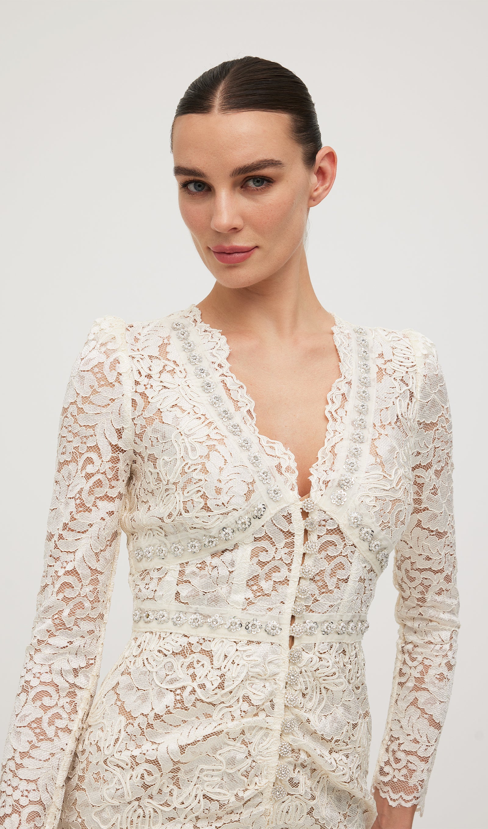 Embellished Lace Midi Dress