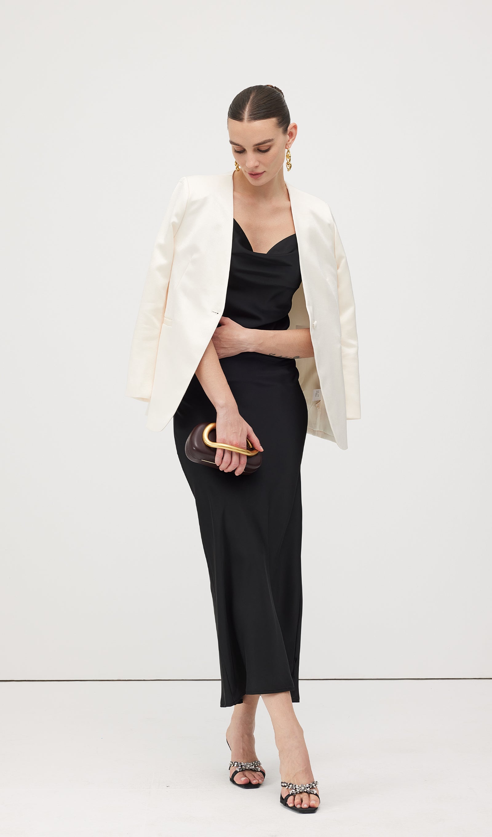 Swing Neck Satin Slip Midi Dress