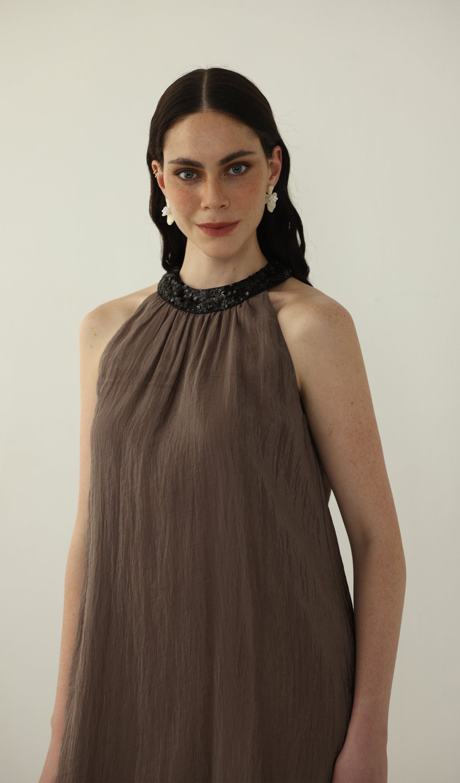 Midikleid in A-Linie mit Blumenmuster und Laternenärmeln