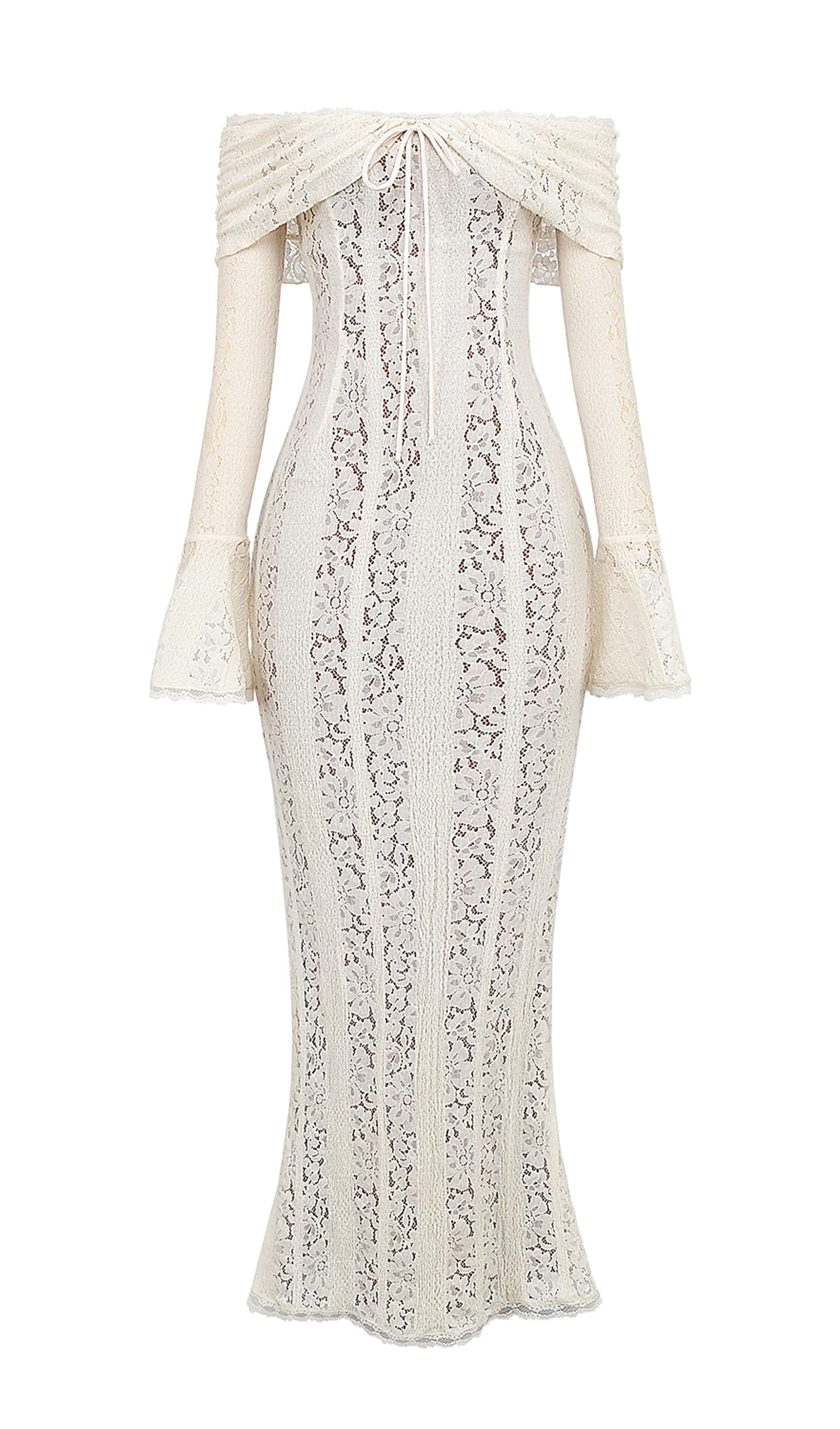 Vintage Floral Lace Off Shoulder Maxi Dress