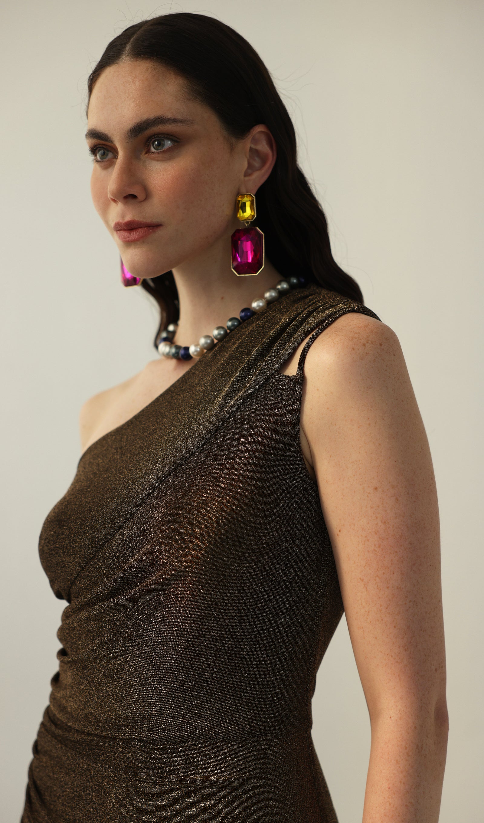 One-Shoulder Glitter Split Maxi Dress