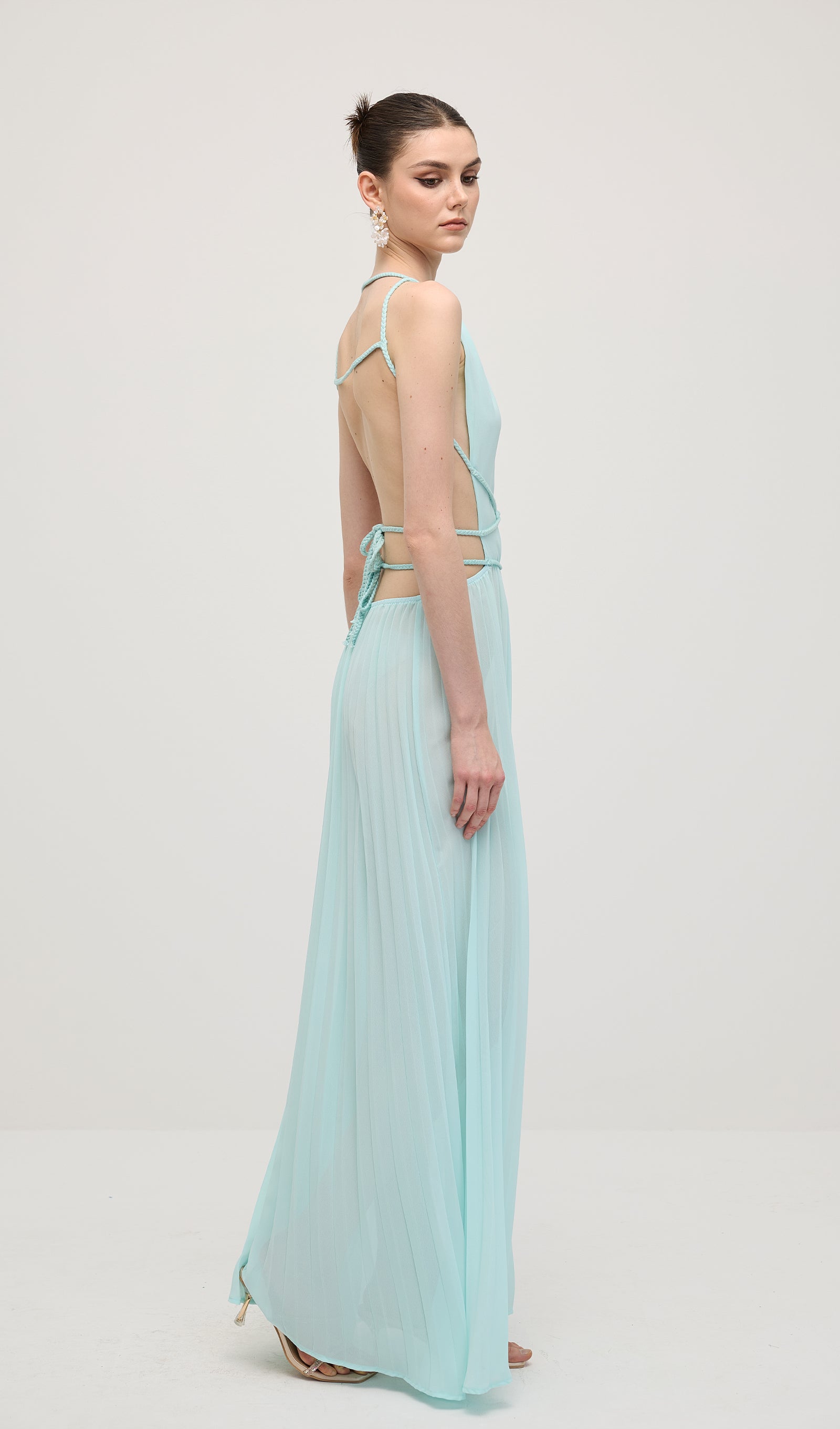 Solid Halter Open Back Maxi Dress