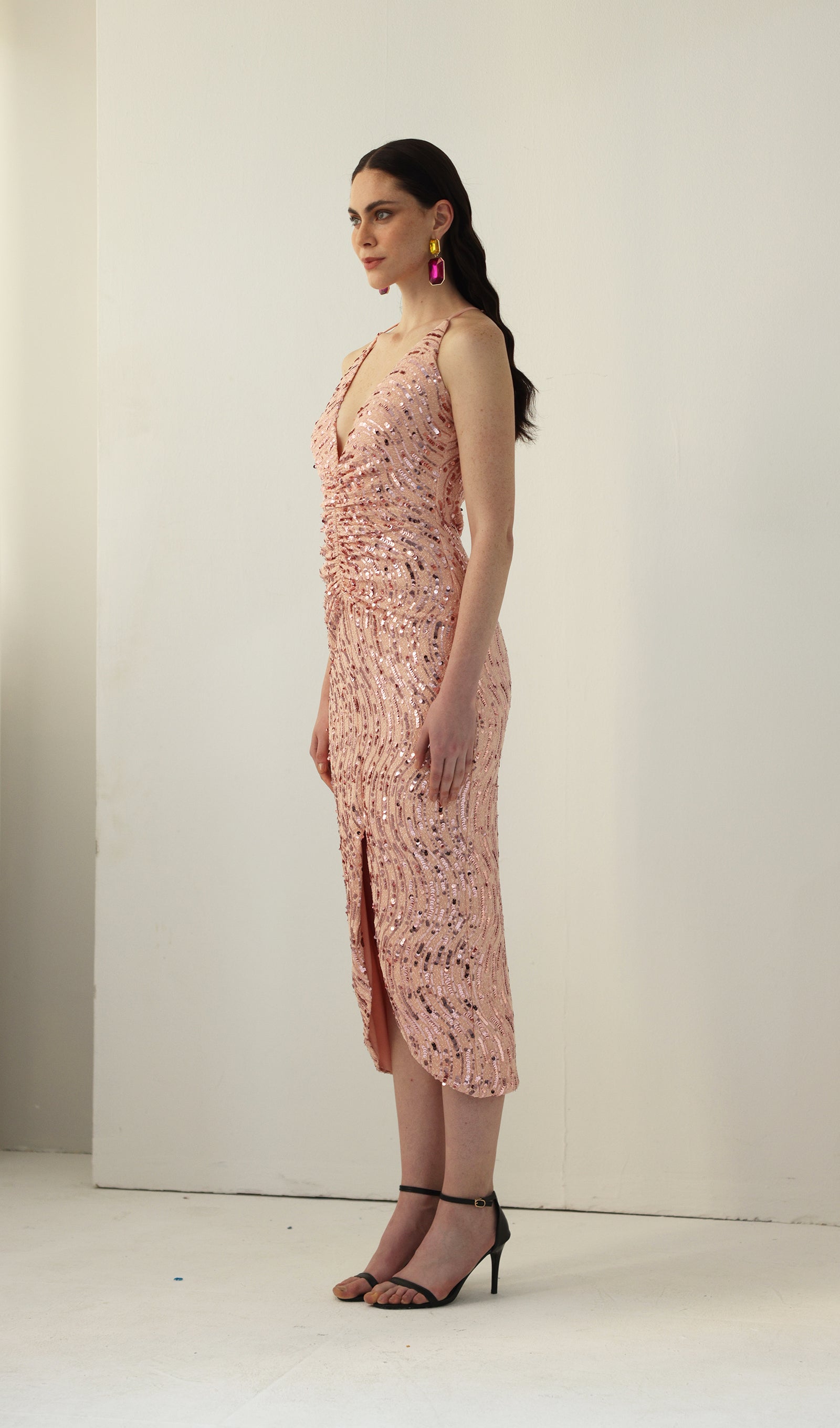 Midikleid in A-Linie mit Blumenmuster und Laternenärmeln