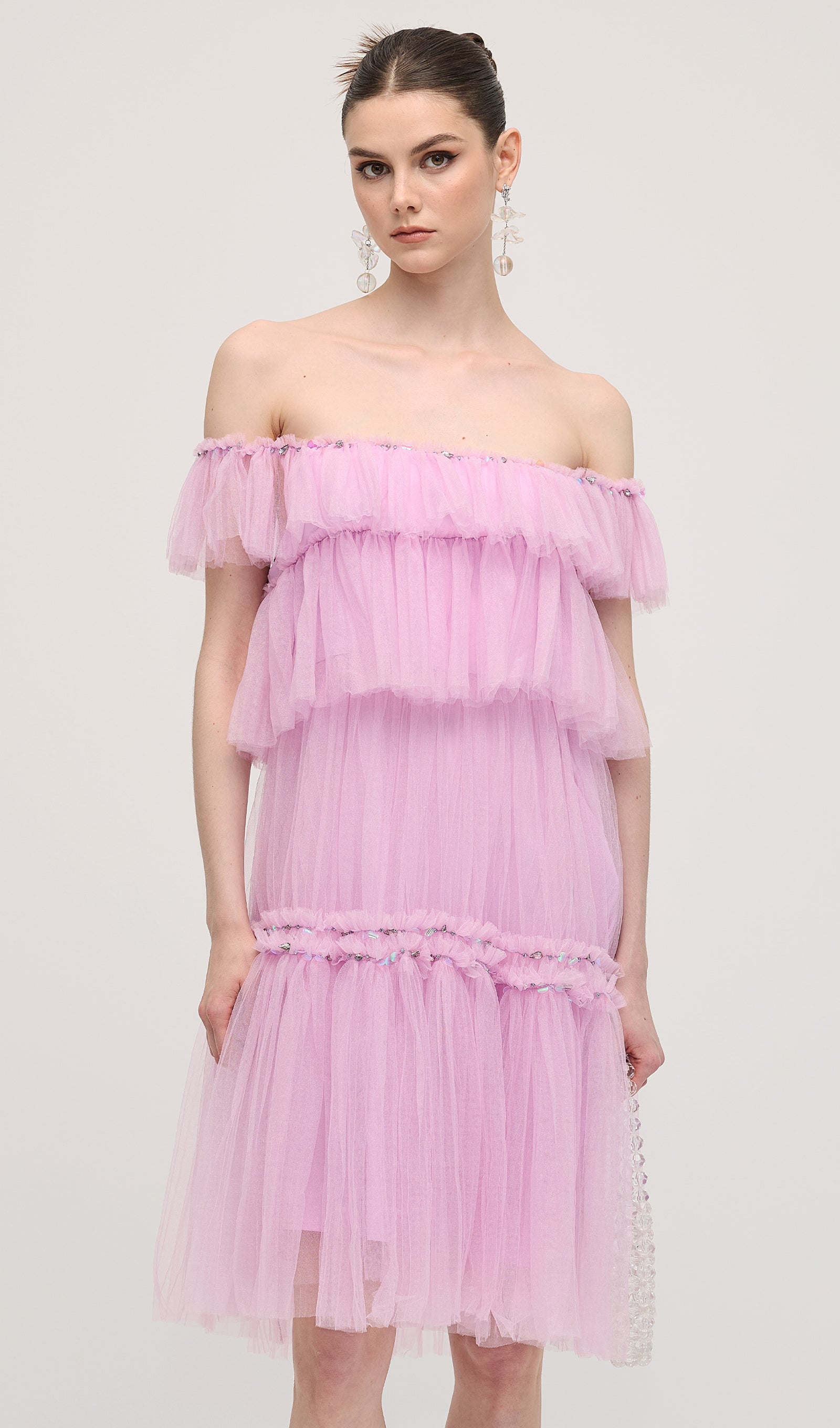 Midikleid in A-Linie mit Blumenmuster und Laternenärmeln
