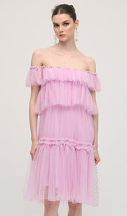 A Line Off Shoulder Layered Midi Dress