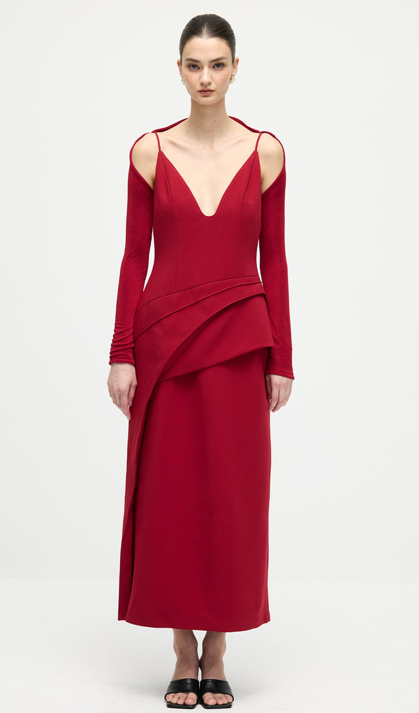 A Line Maxi Dress With V Neckline In Red