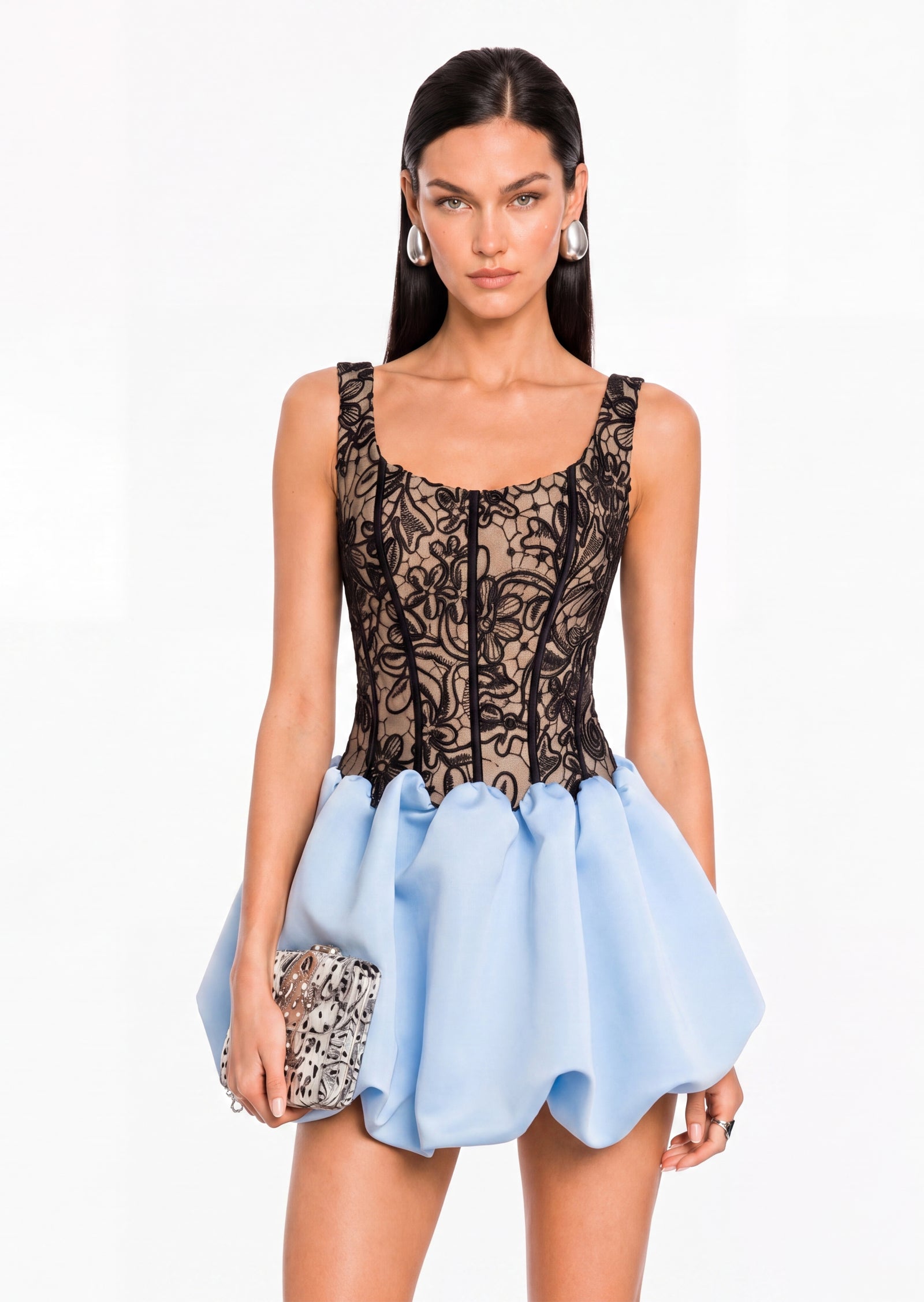Aasiya Puff Mini Dress With Lace