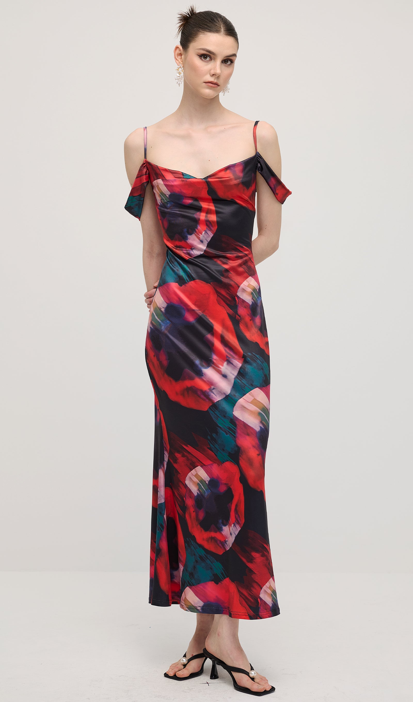 Midikleid in A-Linie mit Blumenmuster und Laternenärmeln