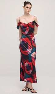 Midikleid in A-Linie mit Blumenmuster und Laternenärmeln