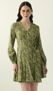 Midikleid in A-Linie mit Blumenmuster und Laternenärmeln