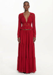 Alessandra V Neck Lace Top & Maxi Skirt Set